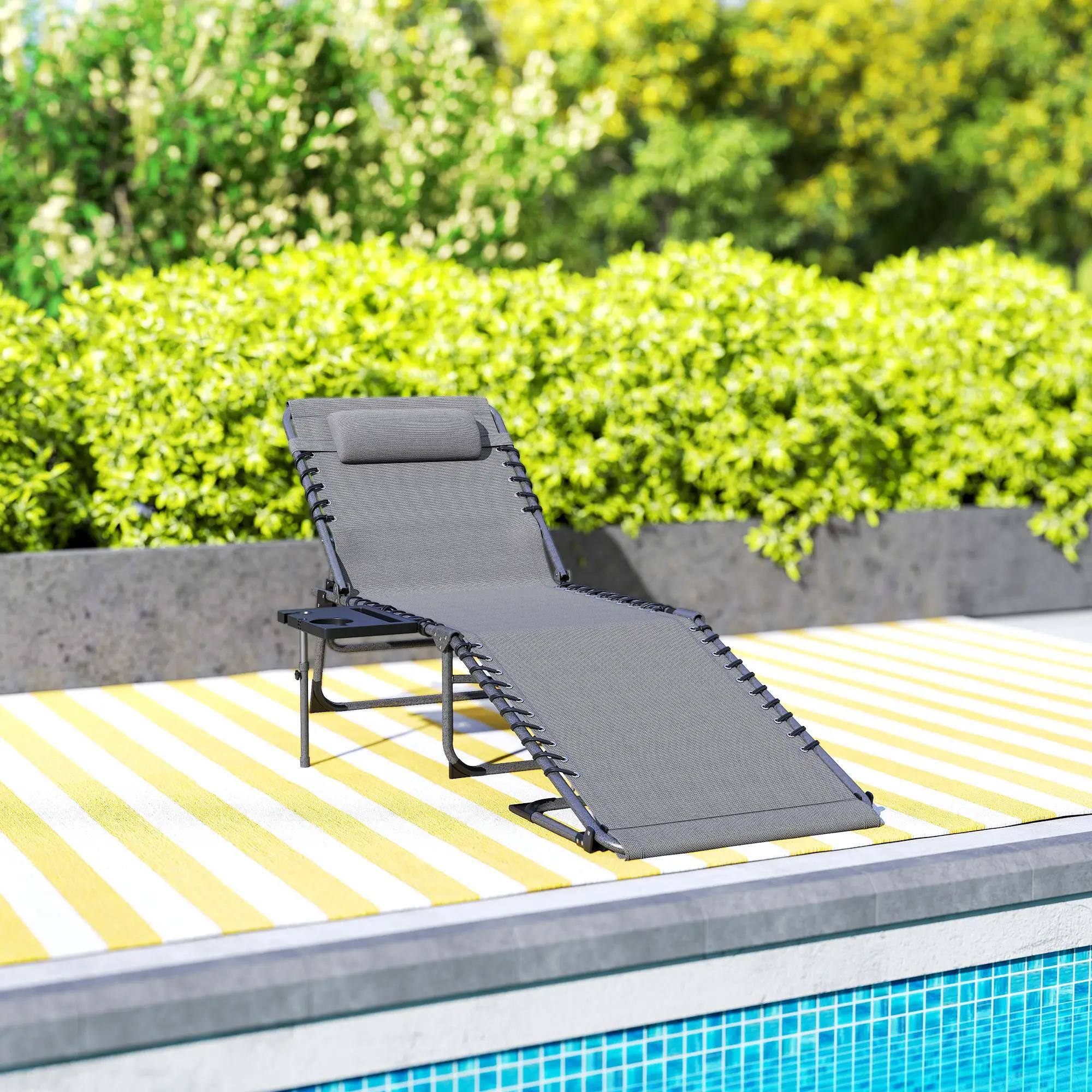 Back. Resenkos - Resenkos Folding Outdoor Chaise Lounge Chair Tanning Chair With 5-Level Adjustable Back, Pocket, Gray - Gray.