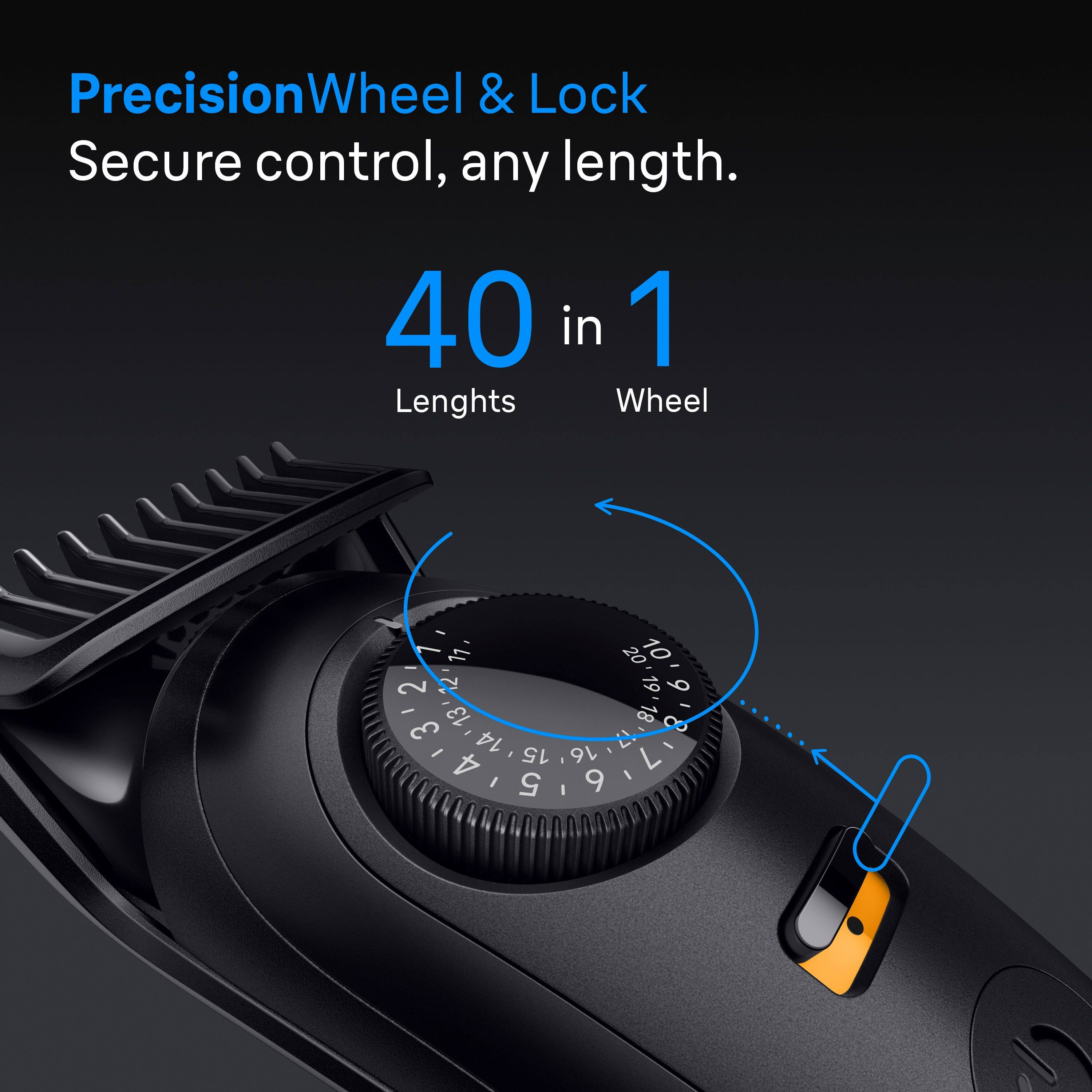 PrecisionWheel & Lock  
Secure control, any length.  

40 in 1  
Lengths Wheel