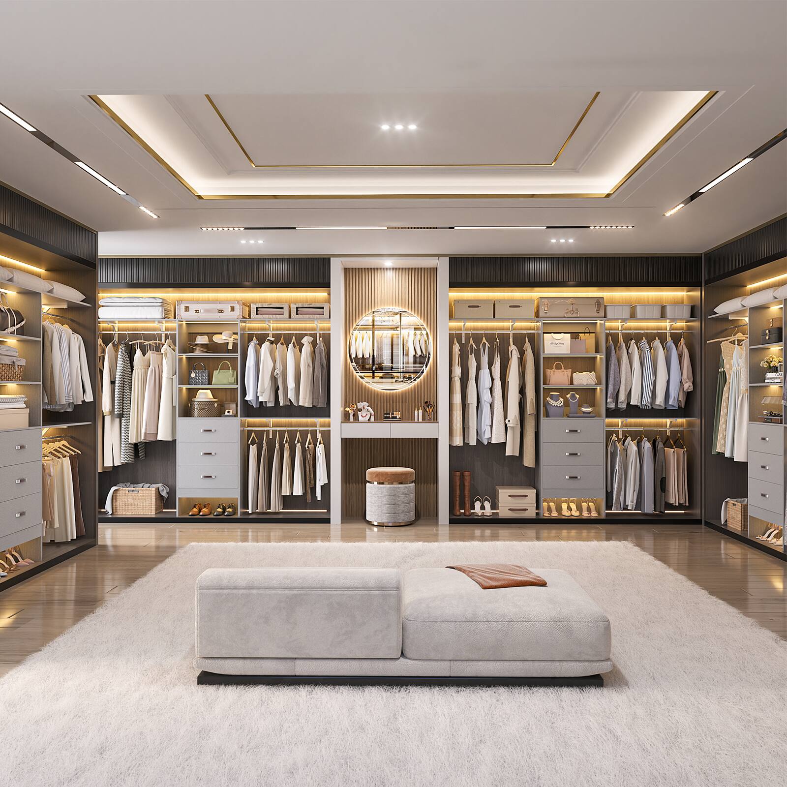 Alt View 4. Aheaplus - 20.2'' - 96'' W Closet System, Walk In Closet Organizer with 3 Shelving Towers, 3 Hanging Rods, and 3 Drawers, 75'' High - Gray.