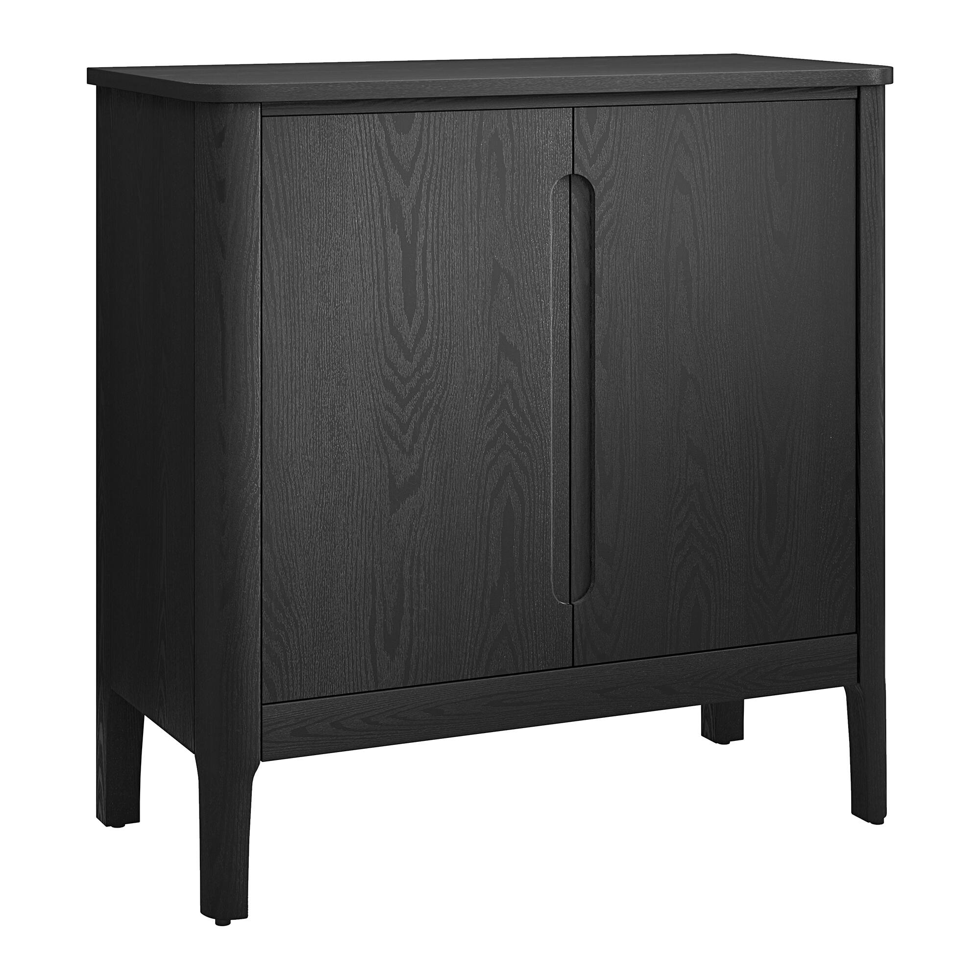 Front. Hudson&Canal - Manchester 32" Rectangular Solid Wood Accent Cabinet - Black.