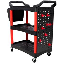Boyel Living - /Black Plastic 3-Tier Rolling Auto Detailing Utility Cart 300 LBS Capacity - Red