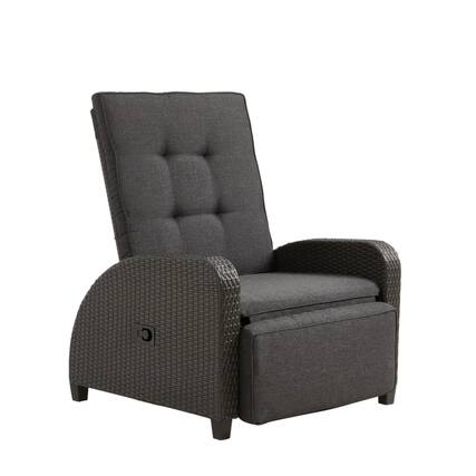 Front. Mondawe - 30" Adjustable Outdoor Lounge Chair with Gray Cushions & Footrest - Gray.
