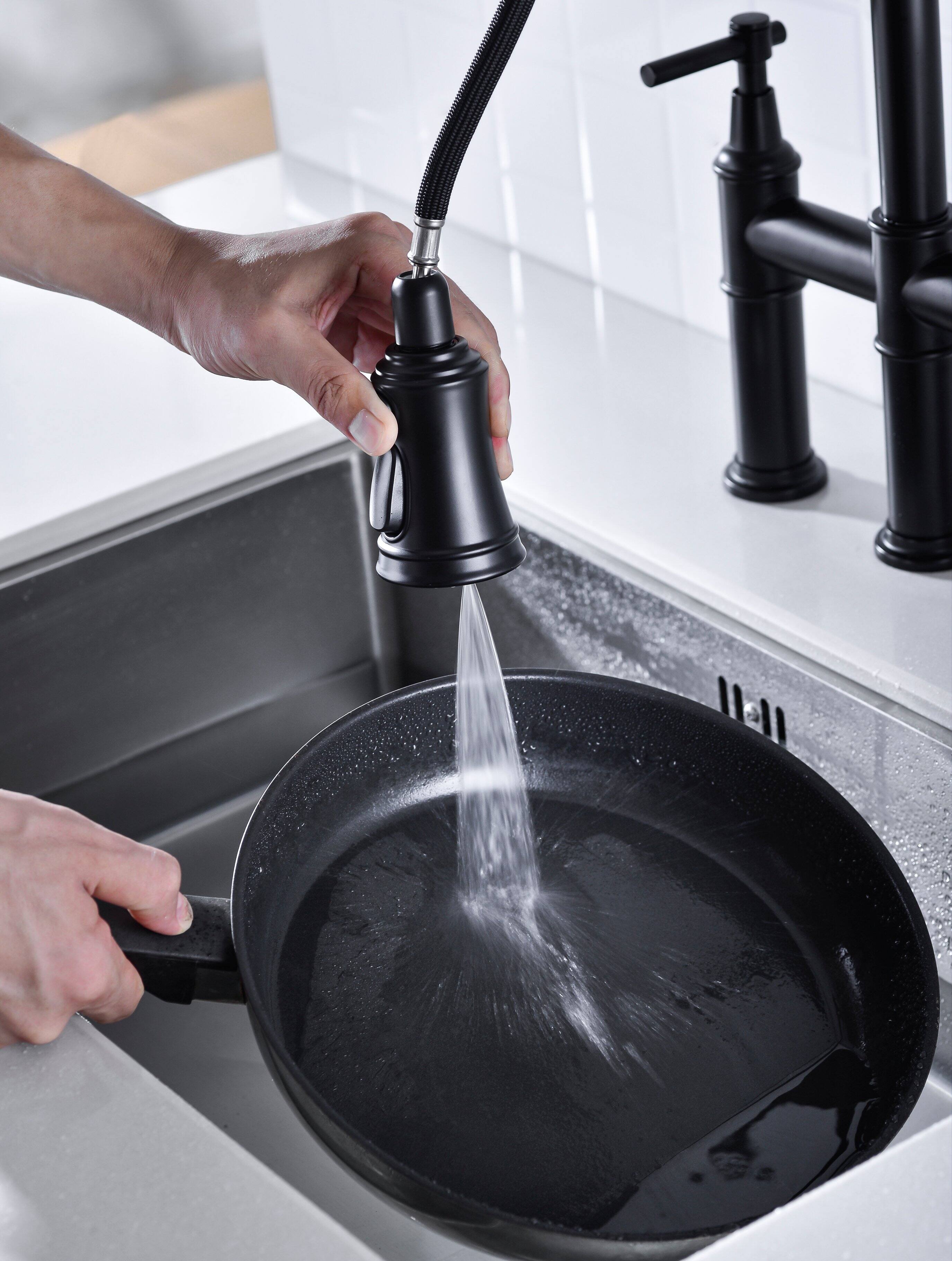 Alt View 6. Siljoy - Bridge Kitchen Faucet with Pull-Down Sprayhead in Spot - Matte Black.