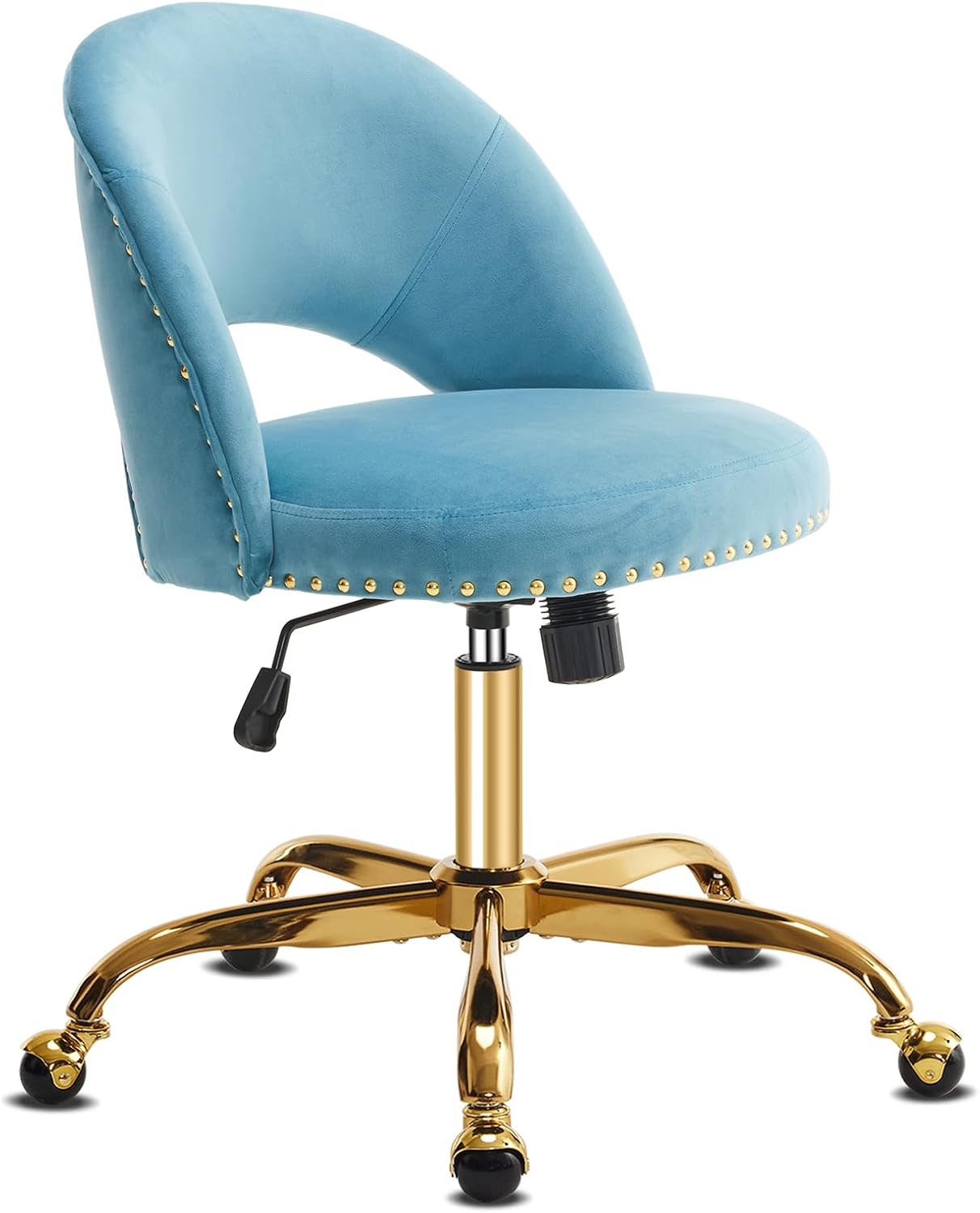 Alt View 8. Winado - Modern Velvet Cute Desk Chair with Wheels,Gold Base/Studs, Comfy Armless Swivel Vanity Task Nail Tech Chair for Bedroom - Cruising Blue.