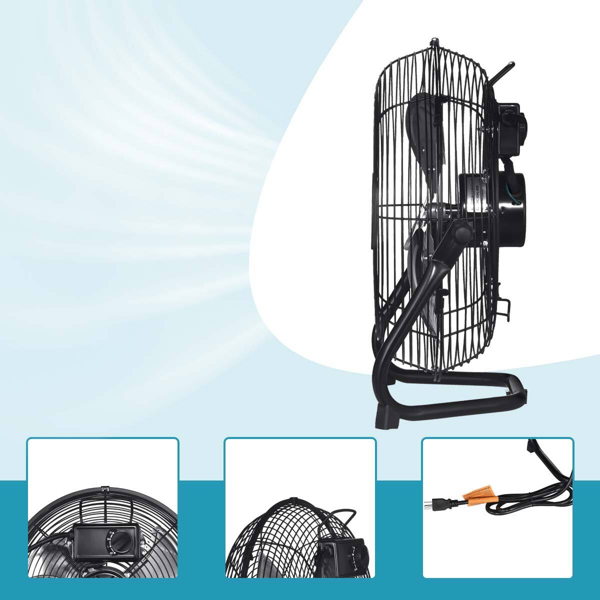 Alt View 4. Ecooso - 18 in. 3-Speed High-Velocity Industrial Heavy Duty Metal Floor Fan in Black with Tilting Head for Outdoor/Indoor Use - Black.