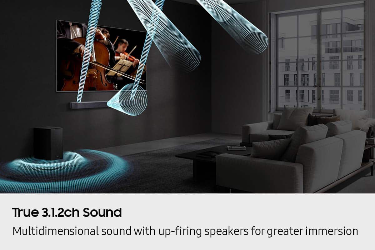 True 3.1.2ch Sound Multidimensional sound with up-firing speakers for greater immersion