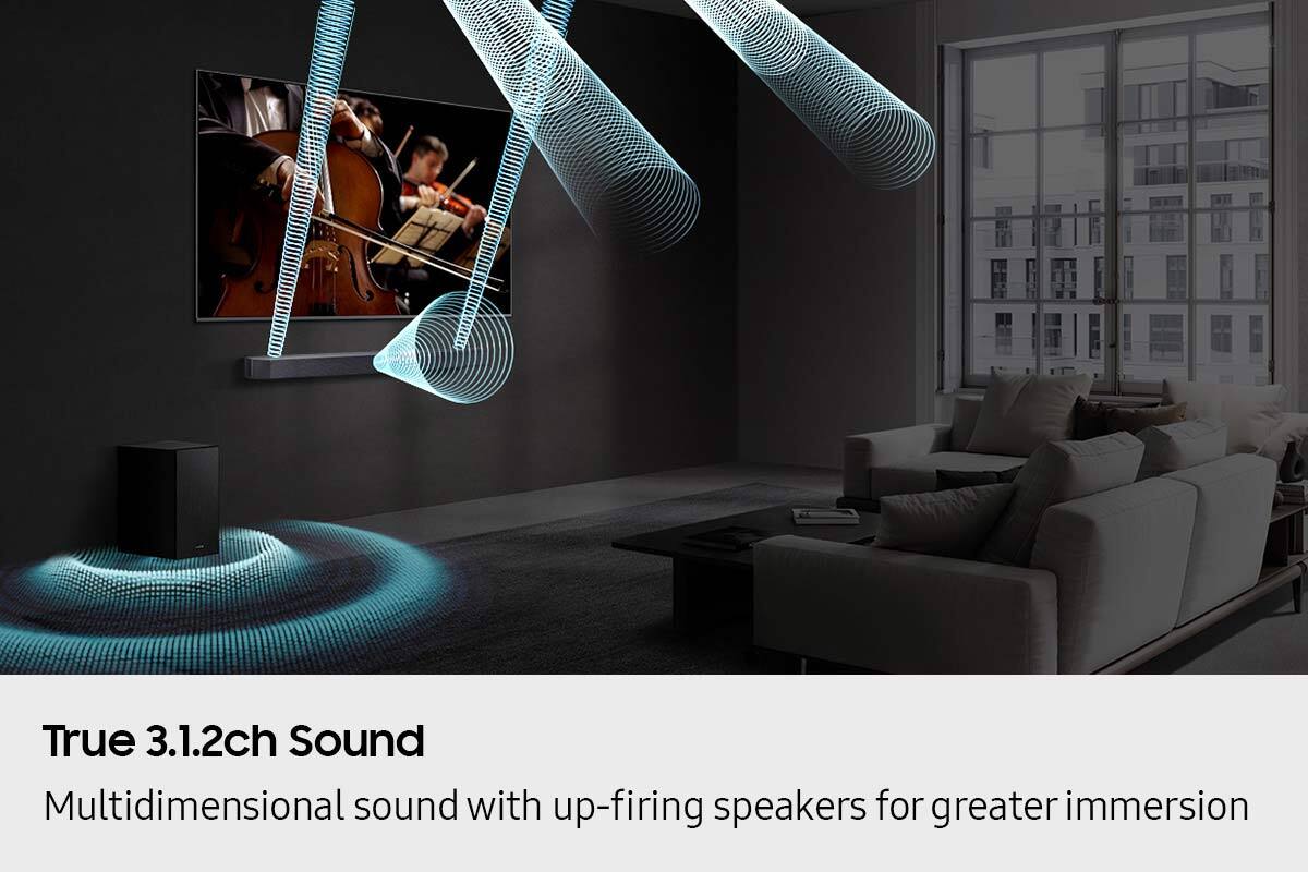 True 3.1.2ch Sound Multidimensional sound with up-firing speakers for greater immersion