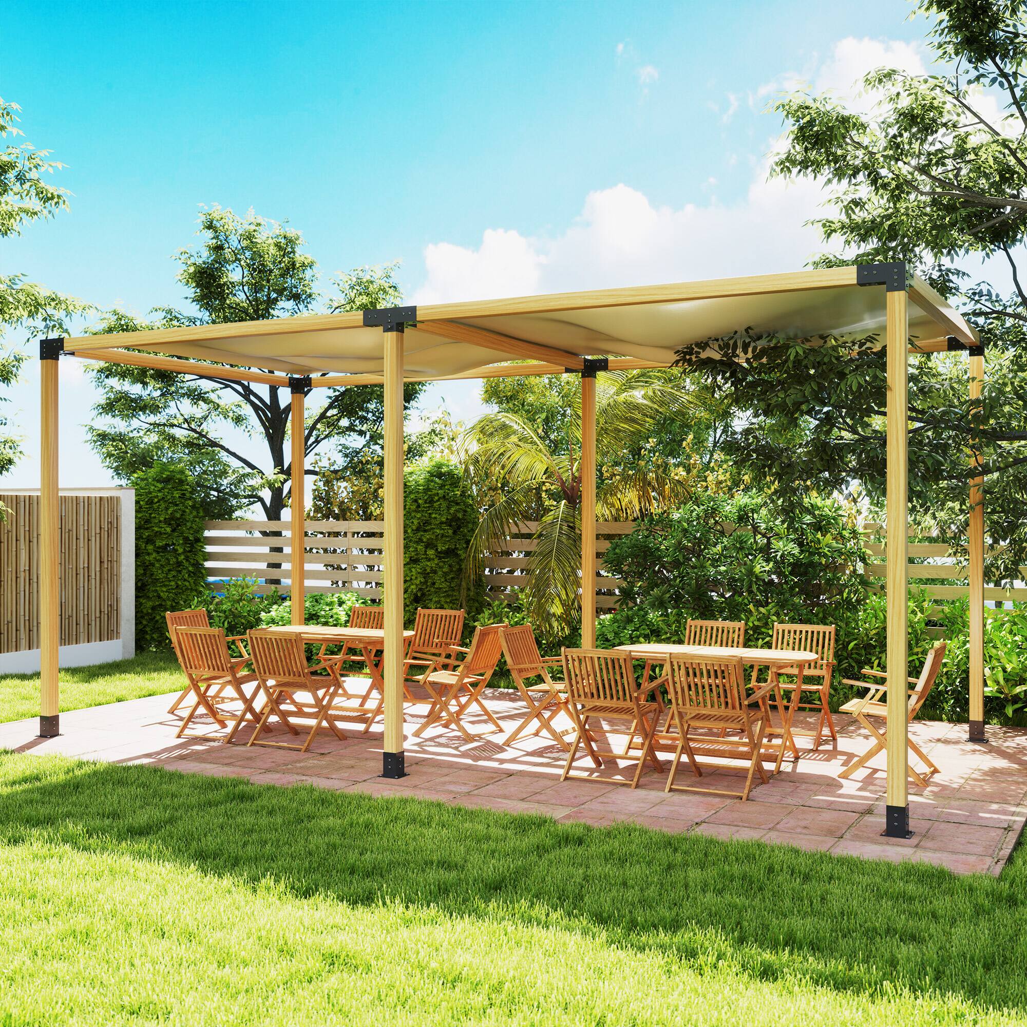 Alt View 4. Outsunny - DIY Pergola Kit, Pergola Brackets with 3-Way & 4-Way Corner Brackets and Post Base for 4" x 4" - Black.