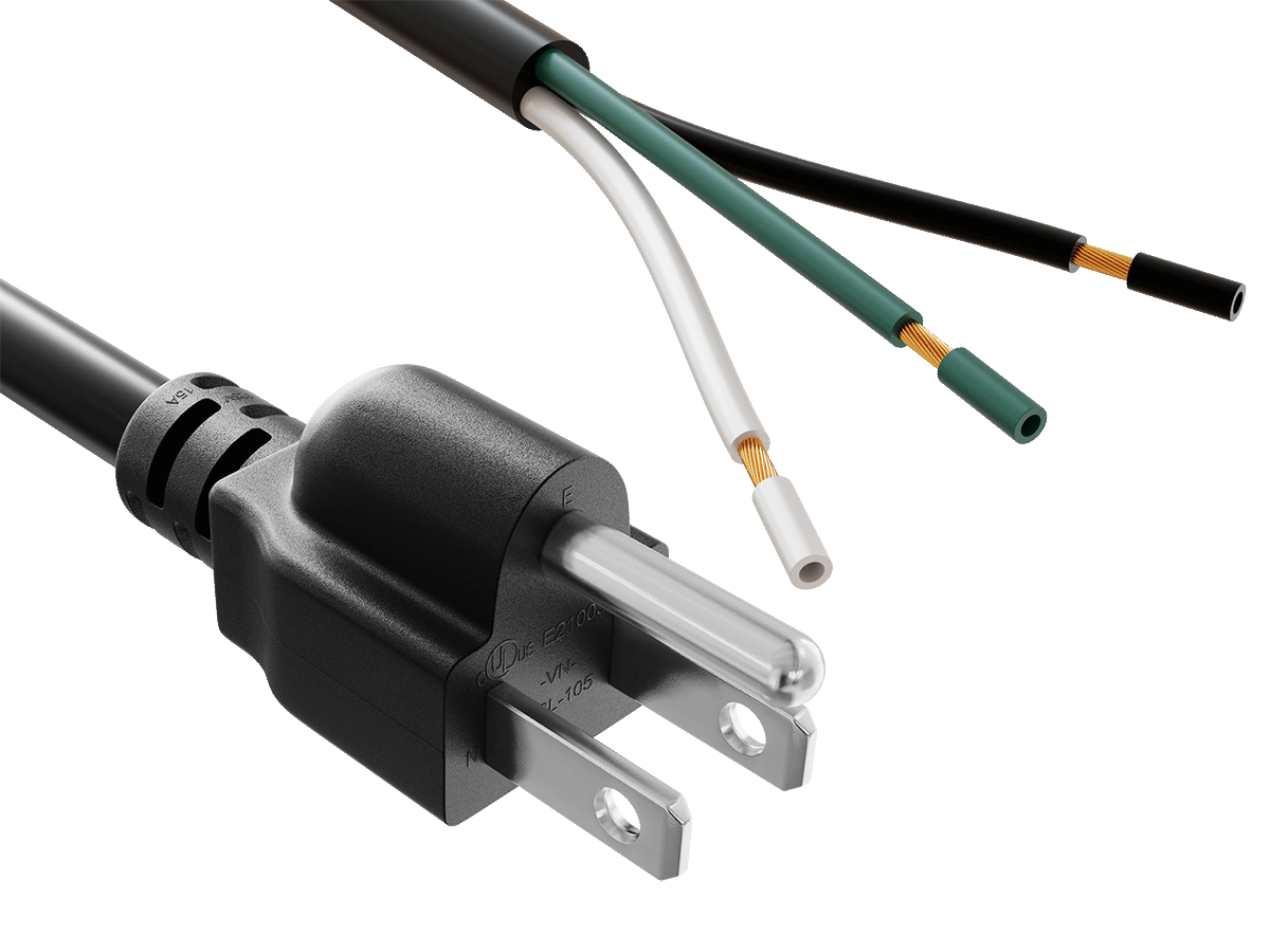 Cable Leader - 3-Prong Power Cord Replacement, NEMA 5-15P to Pigtail Open End, 14 AWG 15A for Appliance, Power Tool, Shop Vacuum - Black