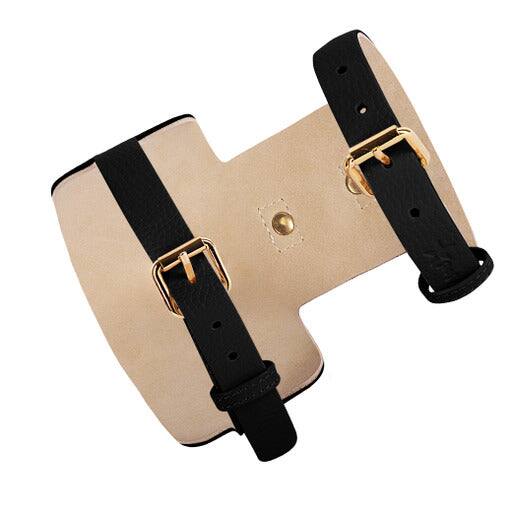 Angle. PoisePup - Luxe Adjustable Leather Harness Vest, Soft with Bow and Crystal for Dogs - Black.