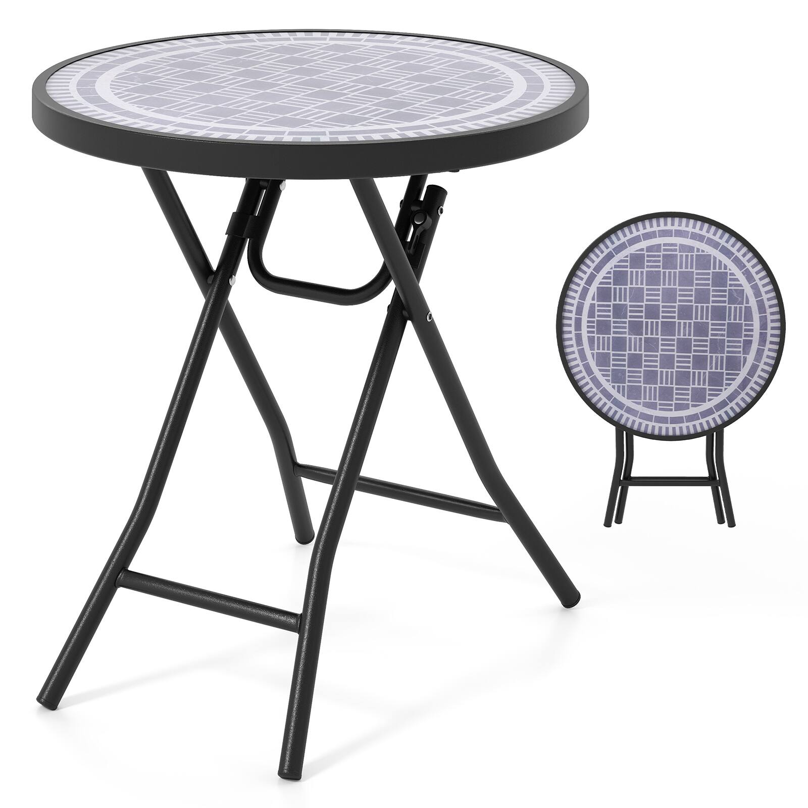 Alt View 6. Costway - 18" Folding Side Table Round Compact Coffee Table with Tempered Glass Tabletop - Gray.