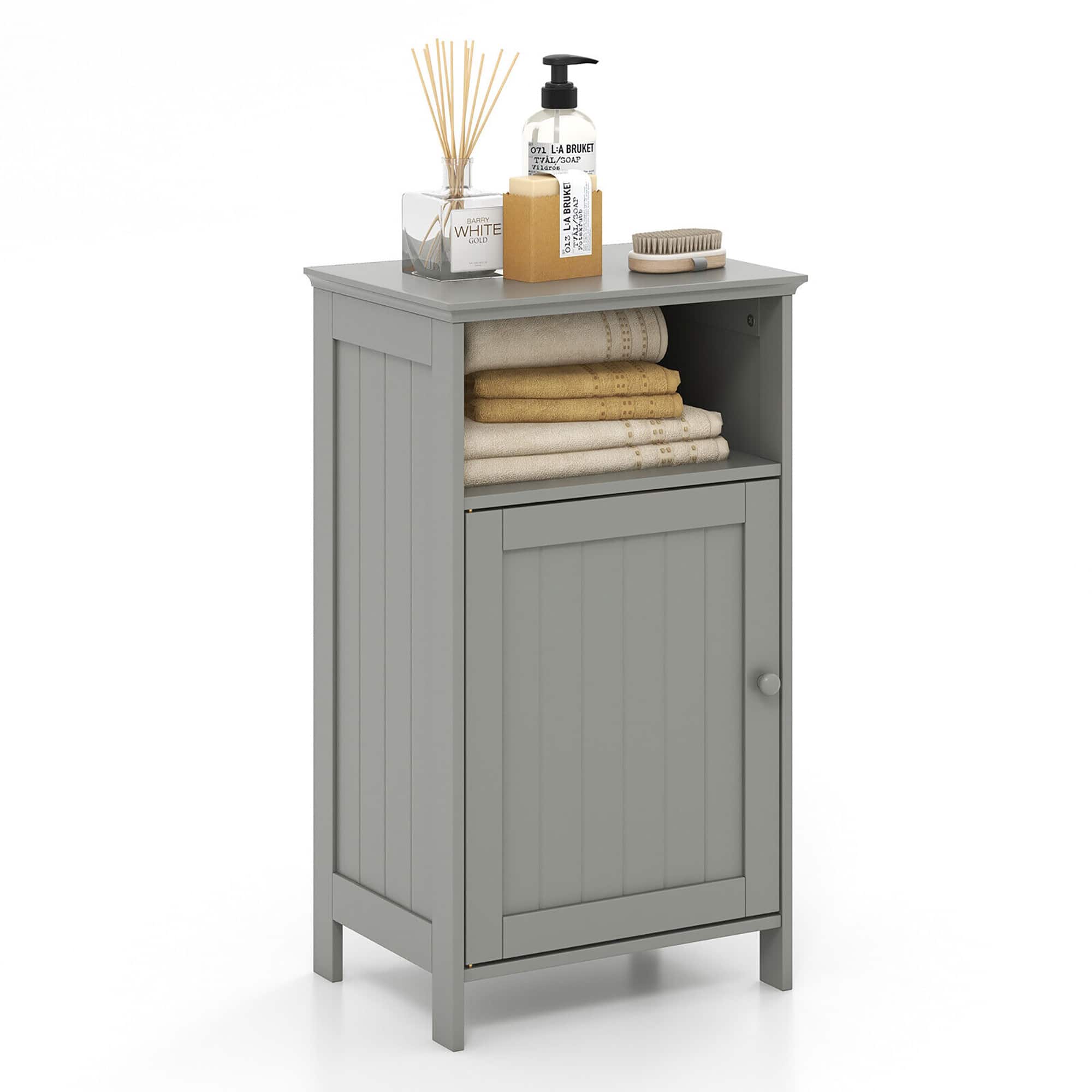 Gymax - Bathroom Floor Storage Cabinet Side Table w/ Open Compartment & Adjustable Shelf - Gray price history on PriceWatchPro