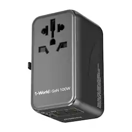 Momax - 100W Universal Travel Adapter, 5-in-1 4-Port GaN International Power Adapter for Laptop, Phone, Travel Essentials - Black