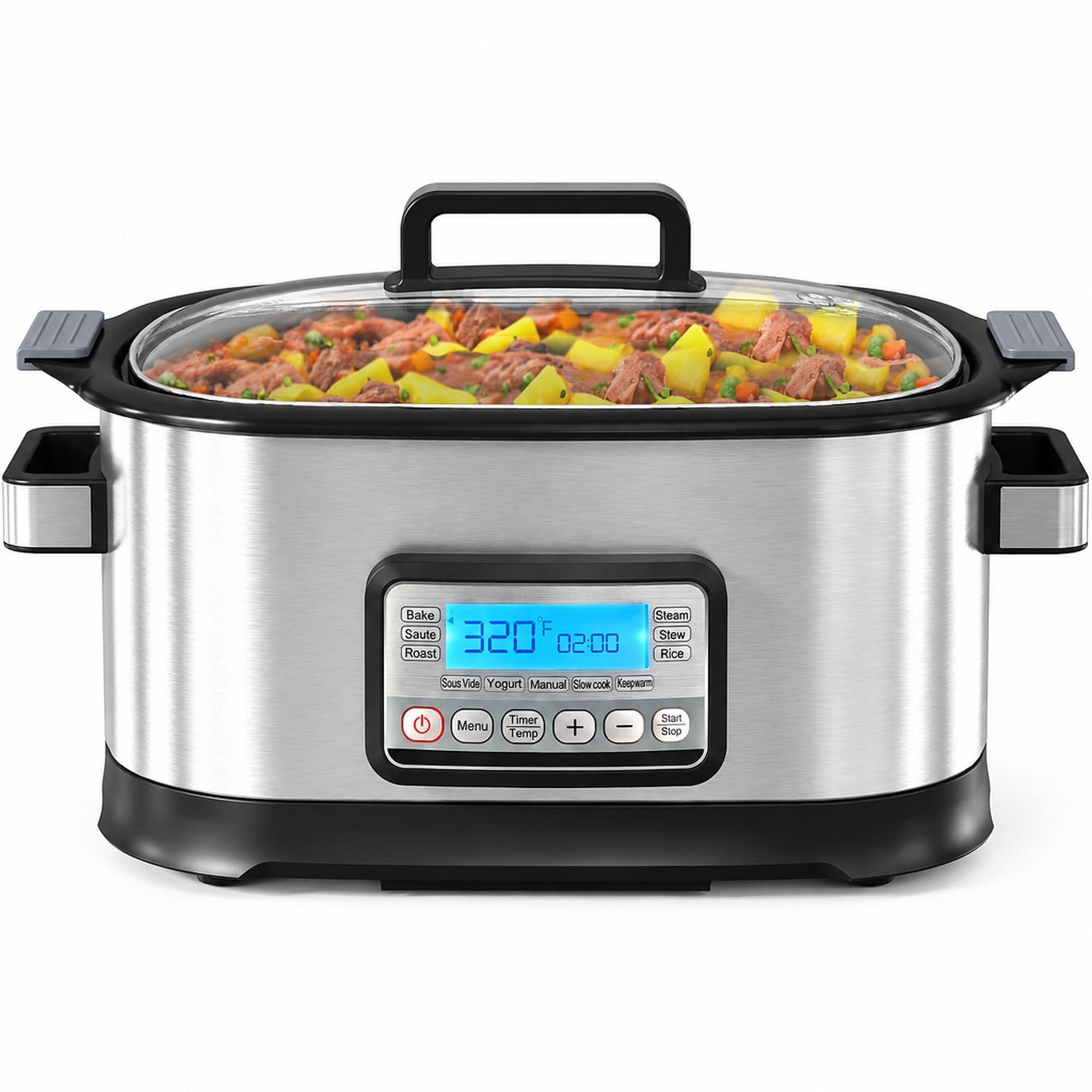 Bake, Saute, 320°F, 02:00, Roast  
Steam, Stew, Rice  
Sous Vide, Yogurt, Manual, Slow cook, Keepwarm  
Menu, Timer, Temp  
+  
-  
Start, Stop