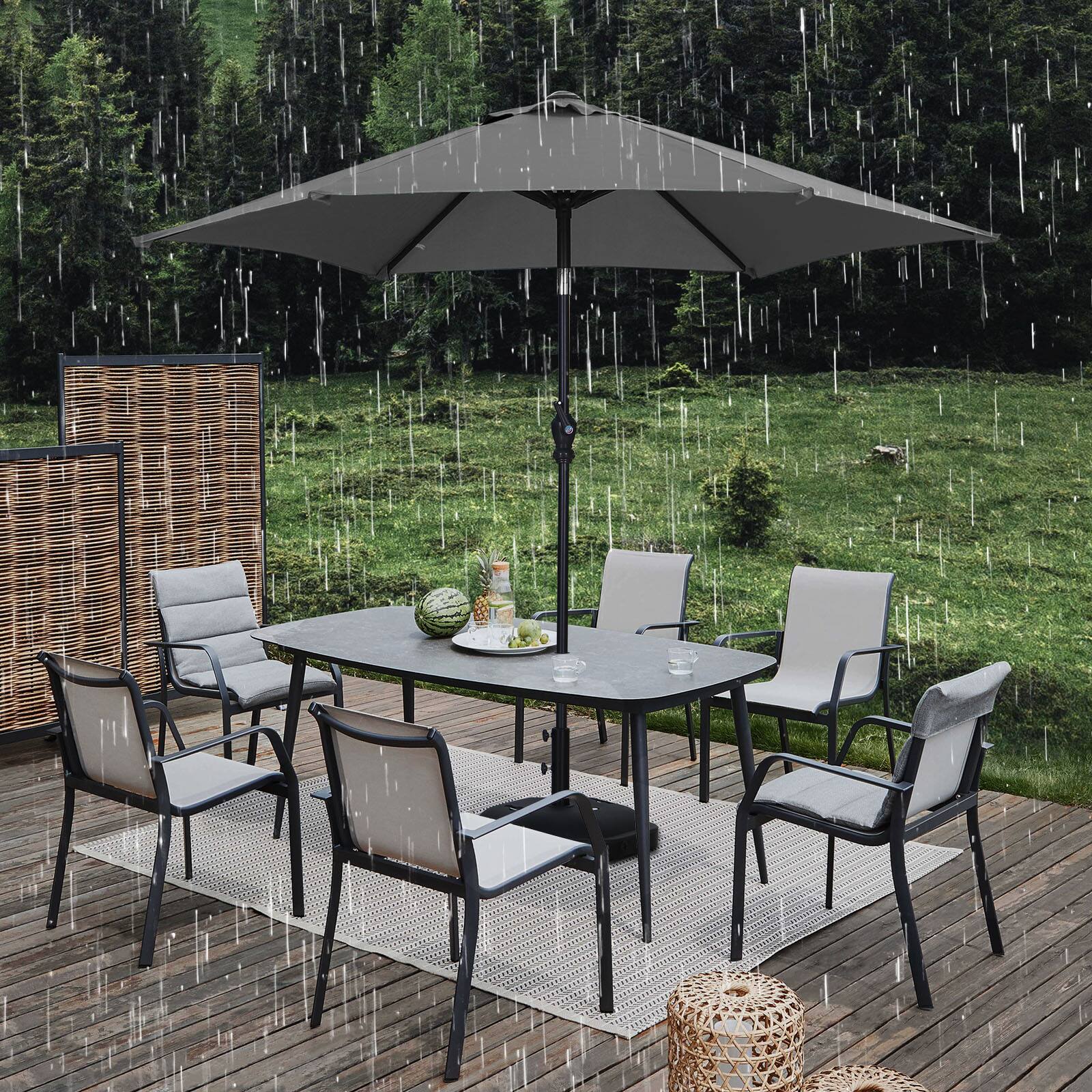 Alt View 4. Ainfox - Ainfox 7.5ft Patio Umbrella Outdoor Market Umbrella UV Protection Sturdy Frame W/Easy Crank - Gray.