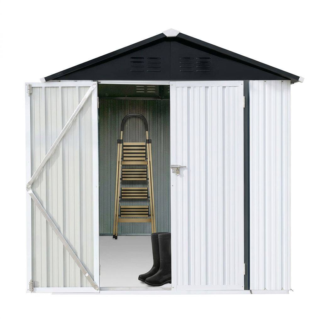 Alt View 4. Anysun - 6x4 Ft Metal Outdoor Storage Shed with Apex Roof, White & Black Garden Tool Shed for Backyard - White.