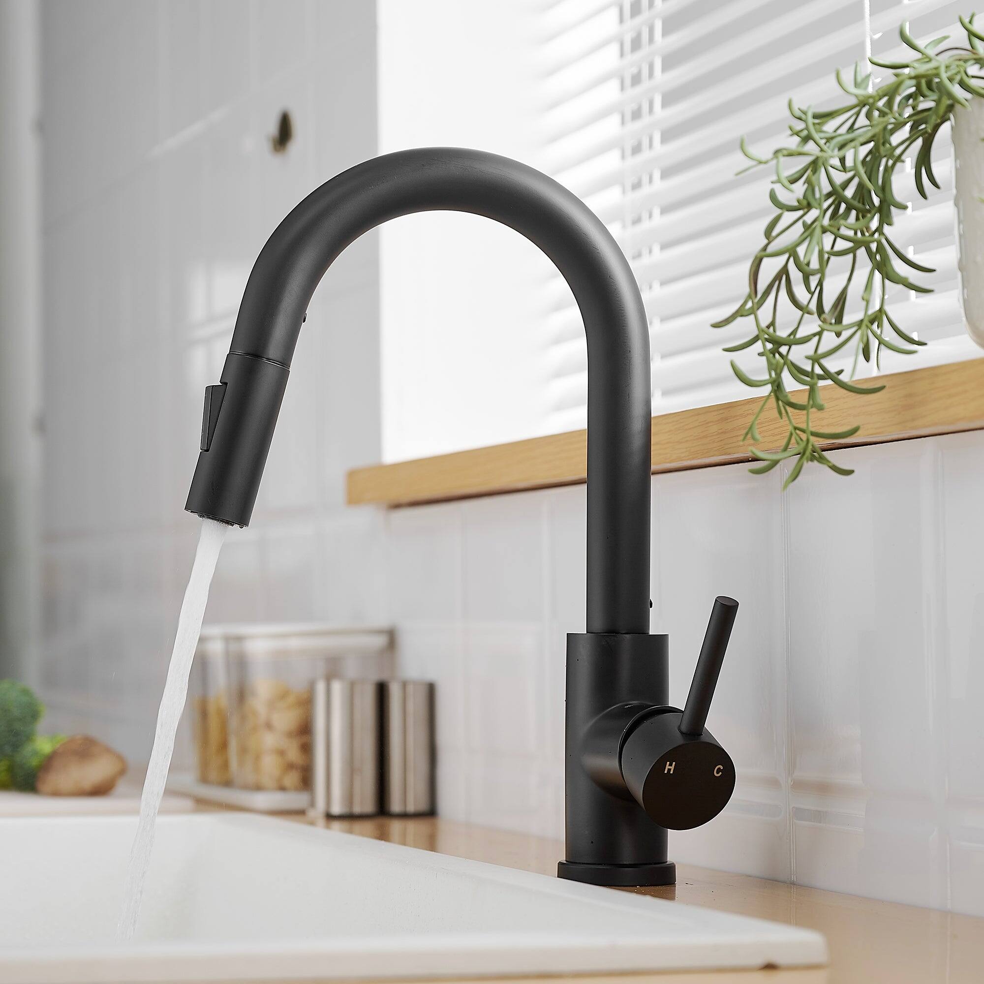 Alt View 9. Boyel Living - Matte Black Single Handle Pull Down Bar Faucet with Water Supply Hoses and Ceramic Disc Cartridge - Matte Black.