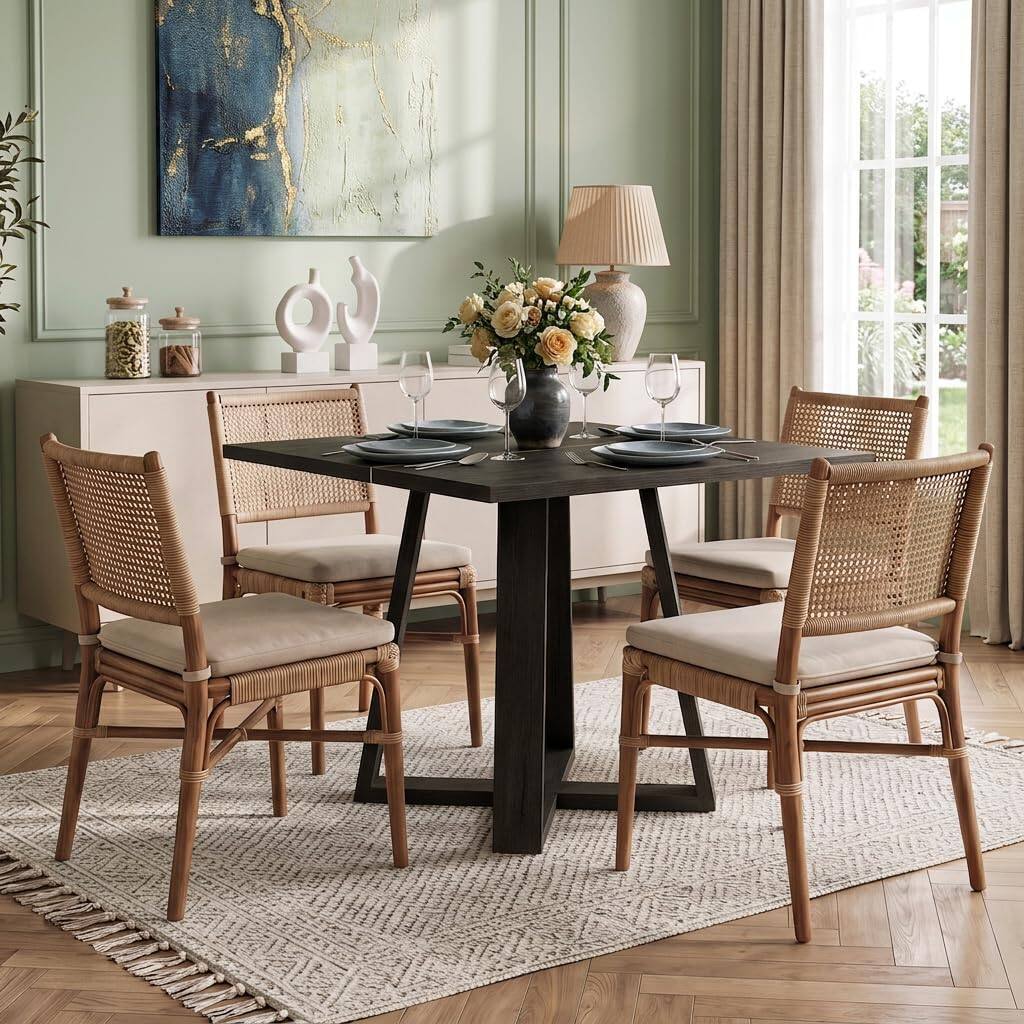 Left. Tribesigns - LITTLE TREE 31.5" Dining Table, Square Dining Table, Kitchen Table, Black - Black.