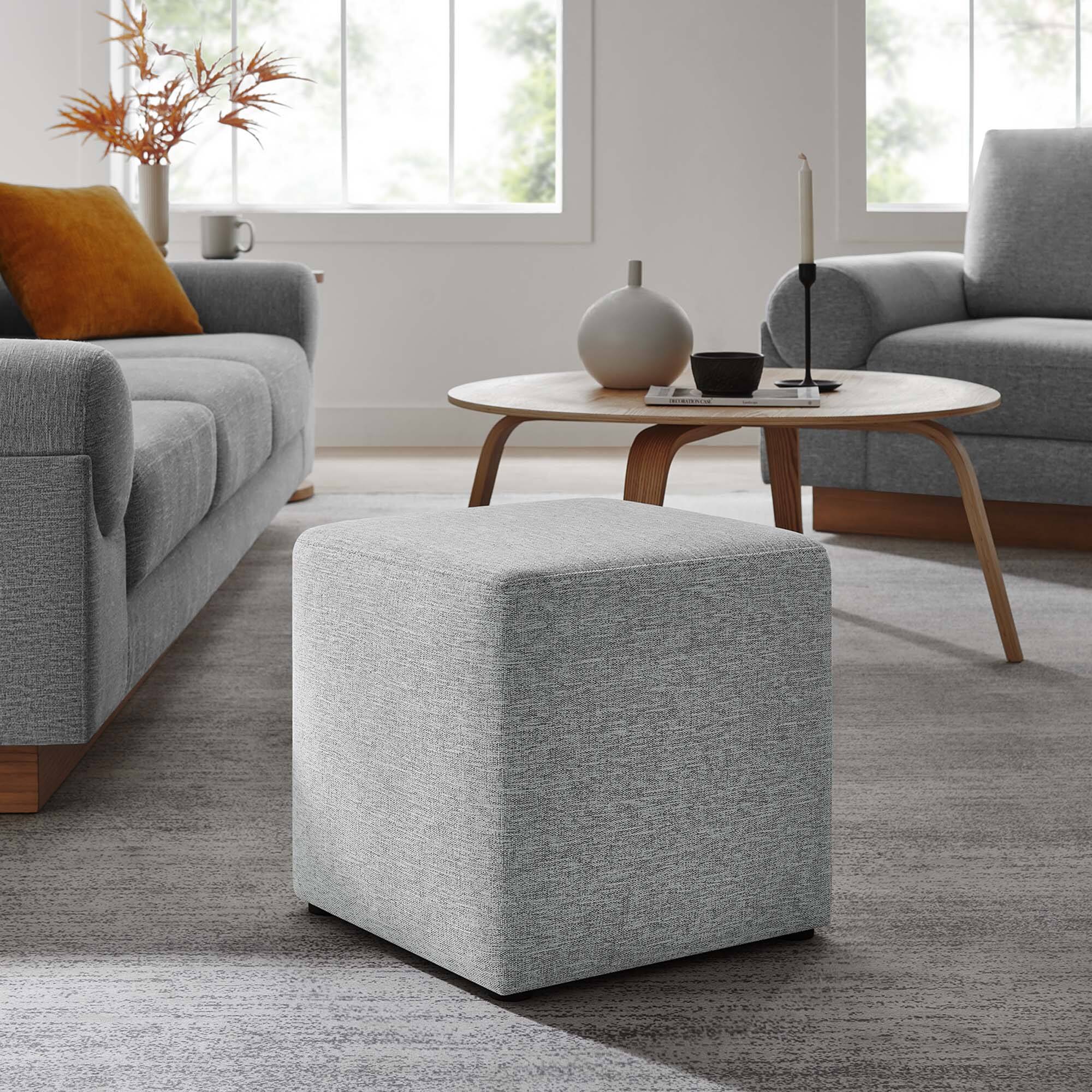 Alt View 2. Modway - Callum 17" Square Woven Heathered Fabric Upholstered Ottoman by Modway - Heathered Weave Light Gray.