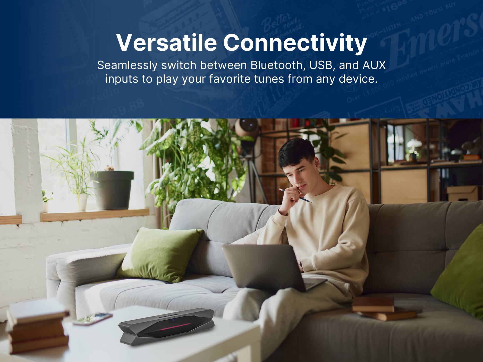 Combi I Portit 1690 BUY Phone L as YOU'LL Better AND TOAE, Masce OK-LISTEN Emers Versatile Connectivity 1 Emerson Seamlessly switch between Bluetooth, USB, and AUX inputs to play your favorite tunes from any device. sotisfied MY radio 15,000,000 CONDI Over TIONED O3 29.88 Carry HAW
