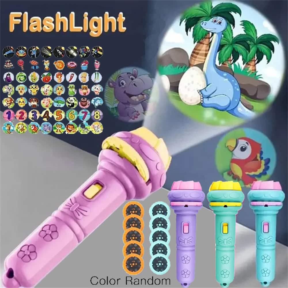Auledio - 4pcs Children's Projector Flashlight, 40 Cards Cartoon Projection Flashlight 80 Patterns Creative Toy Projector Baby Toy