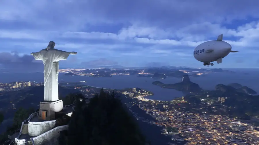 The text "SCISH 600" is not present in the image. The image features a statue of Jesus Christ, a city skyline, and a hot air balloon flying over the ocean.