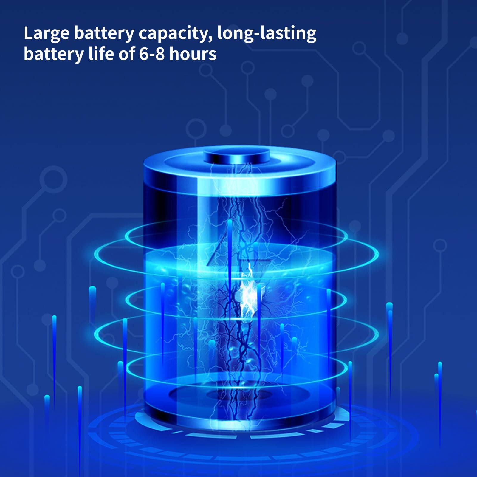 Large battery capacity, long-lasting battery life of 6-8 hours