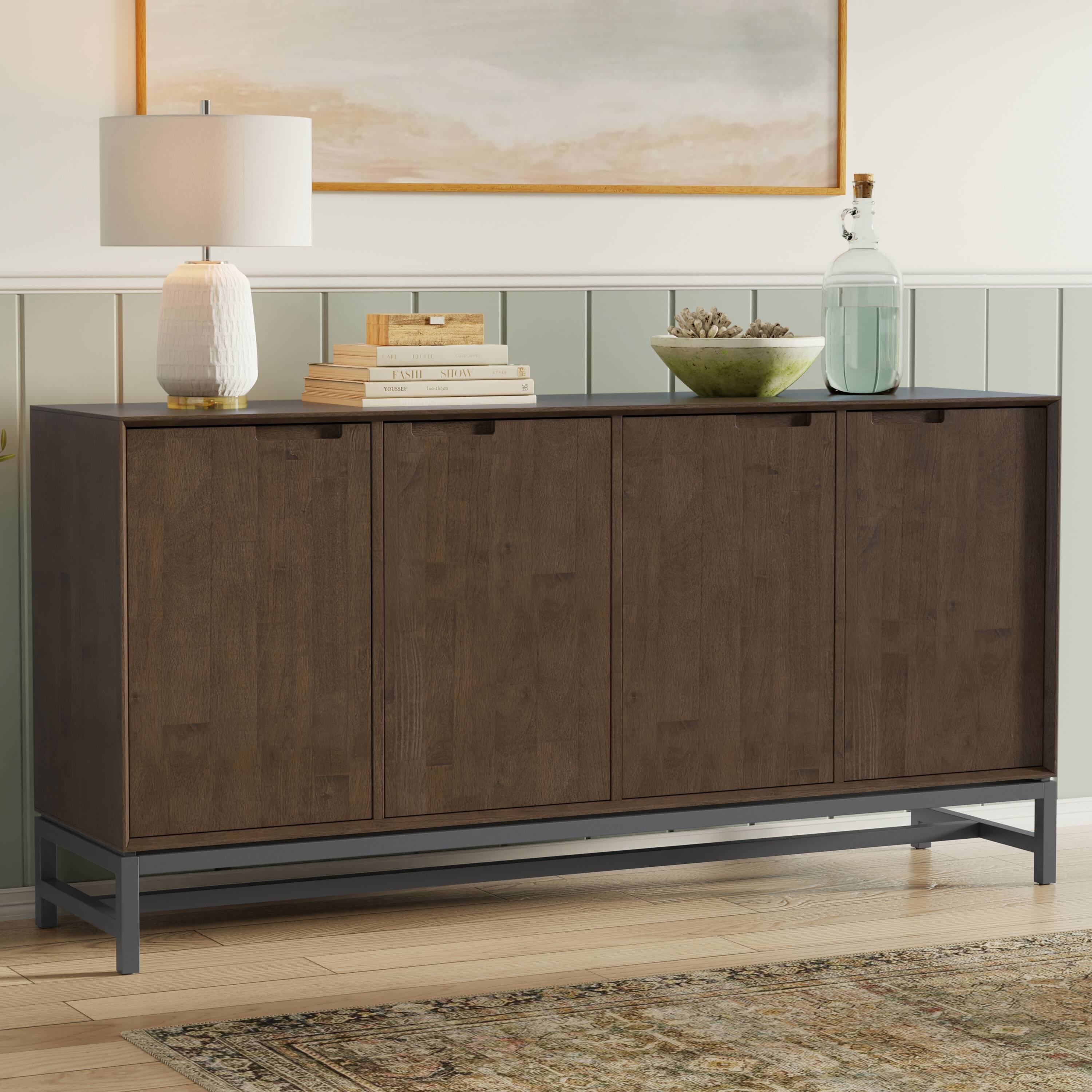Angle. Simpli Home - Simpli Home Banting 72 inch Wide Solid Wood 4 Door Sideboard Buffet in Walnut Brown - Walnut Brown.