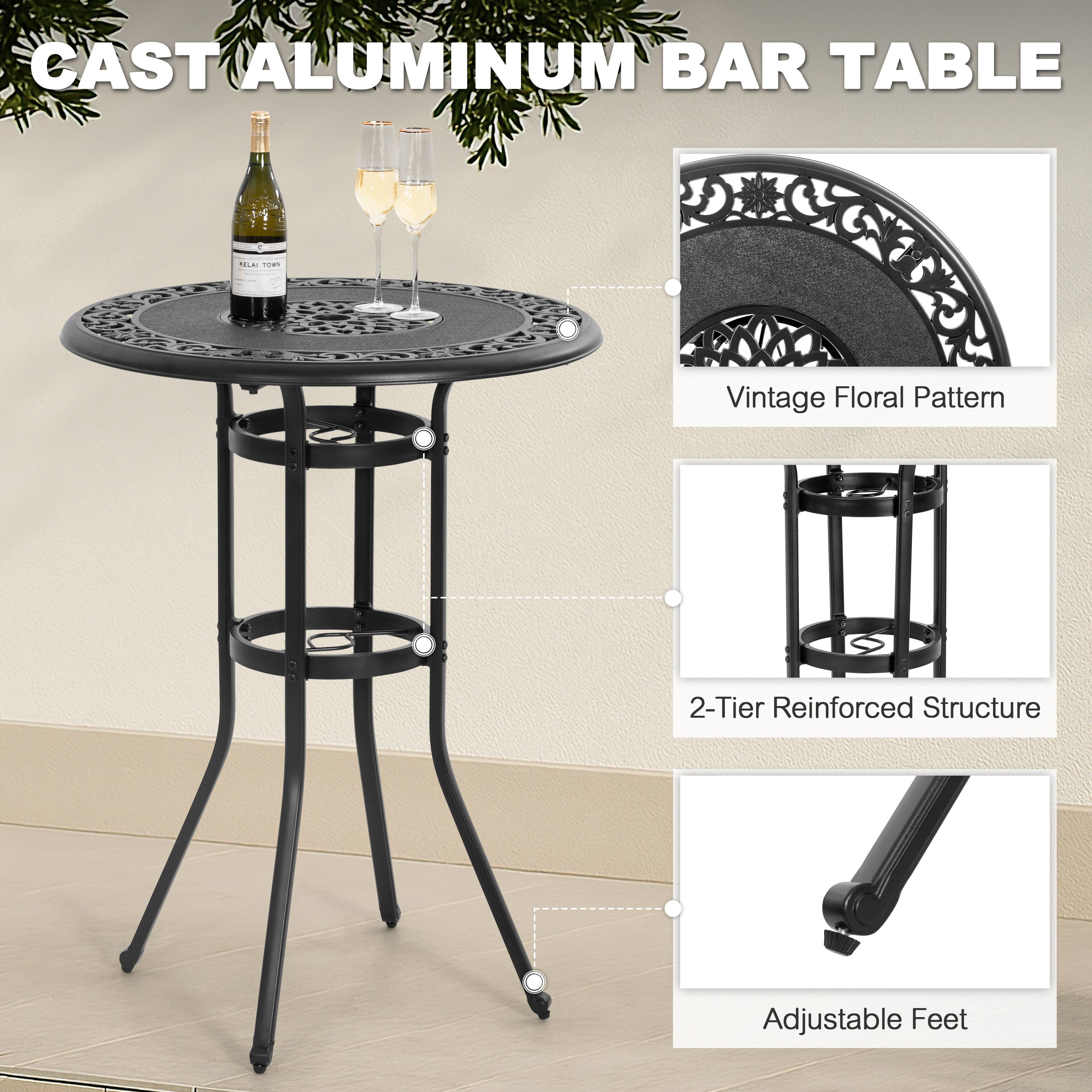 CAST ALUMINUM BAR TABLE

- Vintage Floral Pattern
- 2-Tier Reinforced Structure
- Adjustable Feet
