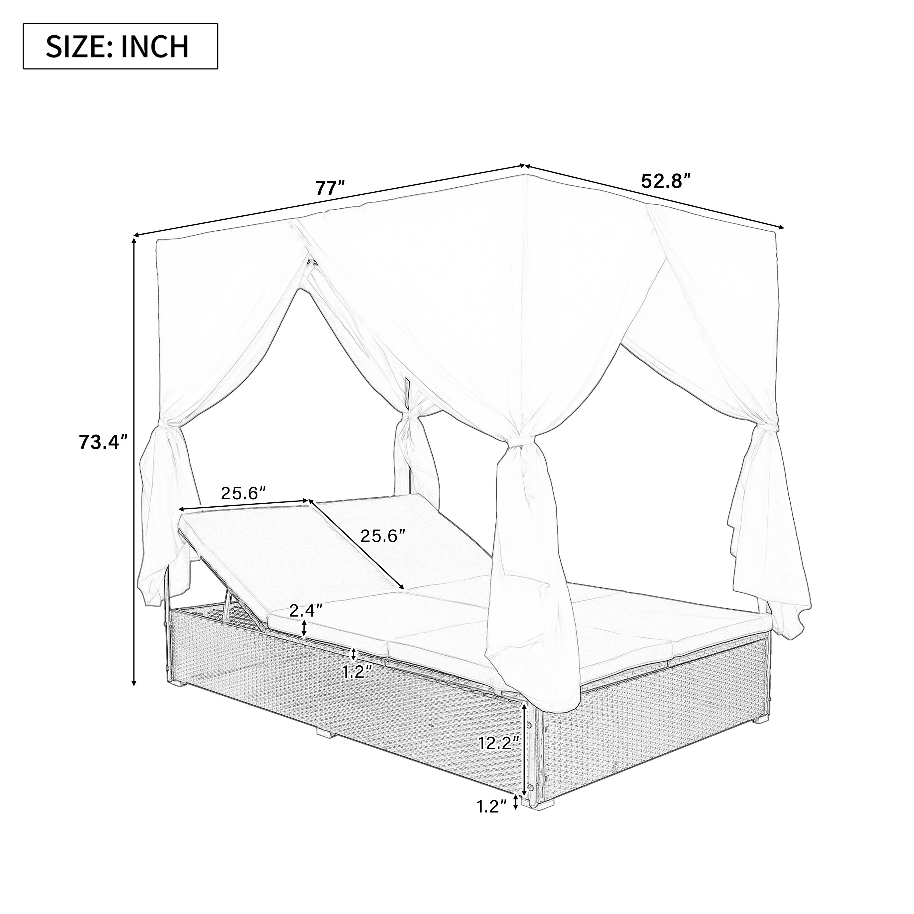 SIZE: INCH  
77" 52.8" 73.4" 25.6" 25.6" 2.4" 1.2" 12.2" 1.2"