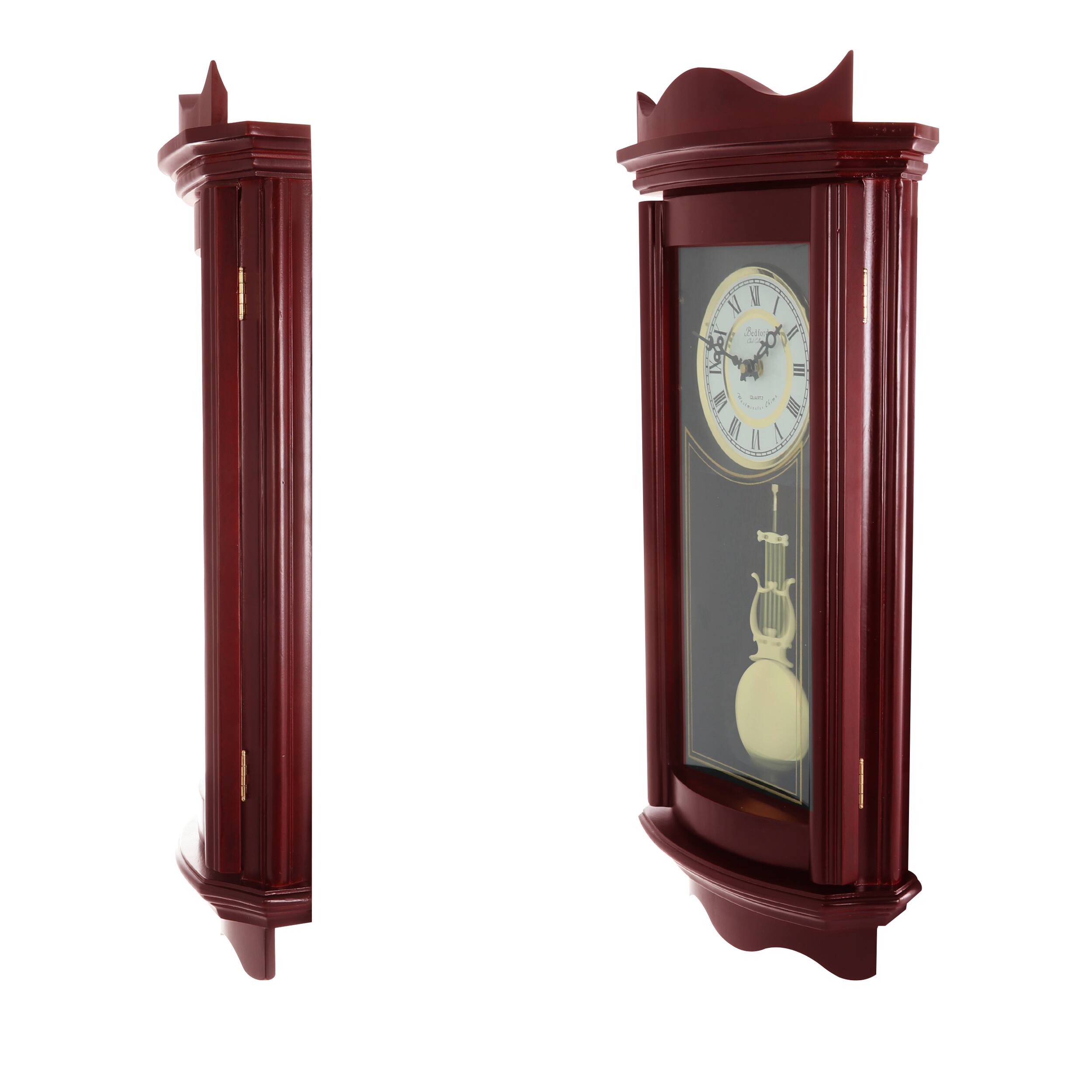 Alt View 6. Bedford Clock Collection - Bedford Clock Collection Weathered Chocolate Cherry Wood 25 Inch Wall Clock with Pendulum - Brown.