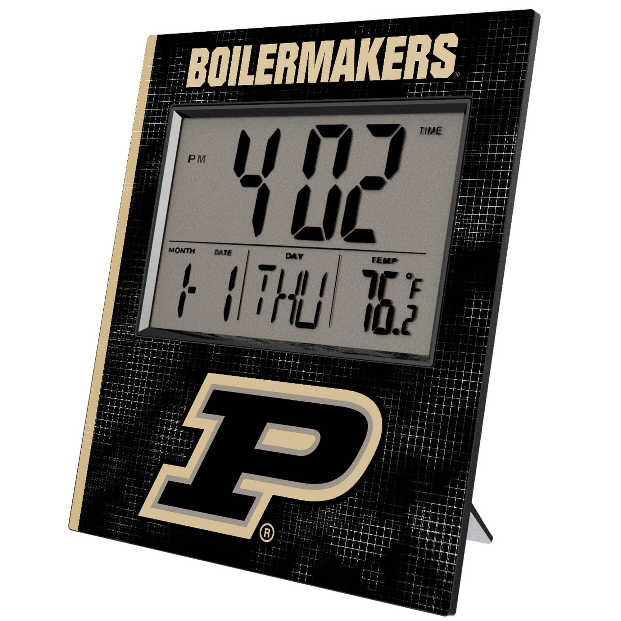 Keyscaper - Purdue Boilermakers Cross Hatch Digital Desk Clock - Multicolor