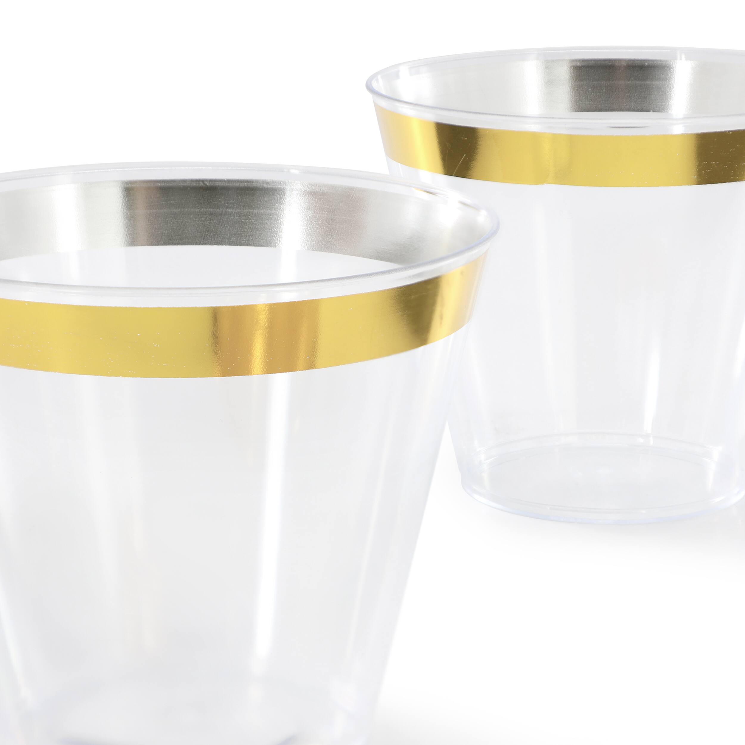 Alt View 4. Elama - Elama 100 Piece 9 Ounce Disposable Plastic Gold Rimmed Party Cup Set - Clear.