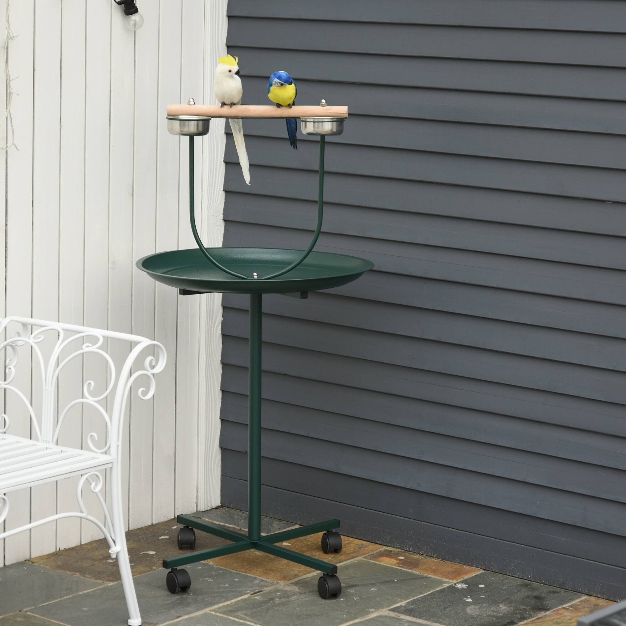 Angle. Pawhut - PawHut 48" Rolling T-Stand Bird Training Activity Playground With Perch - Green.