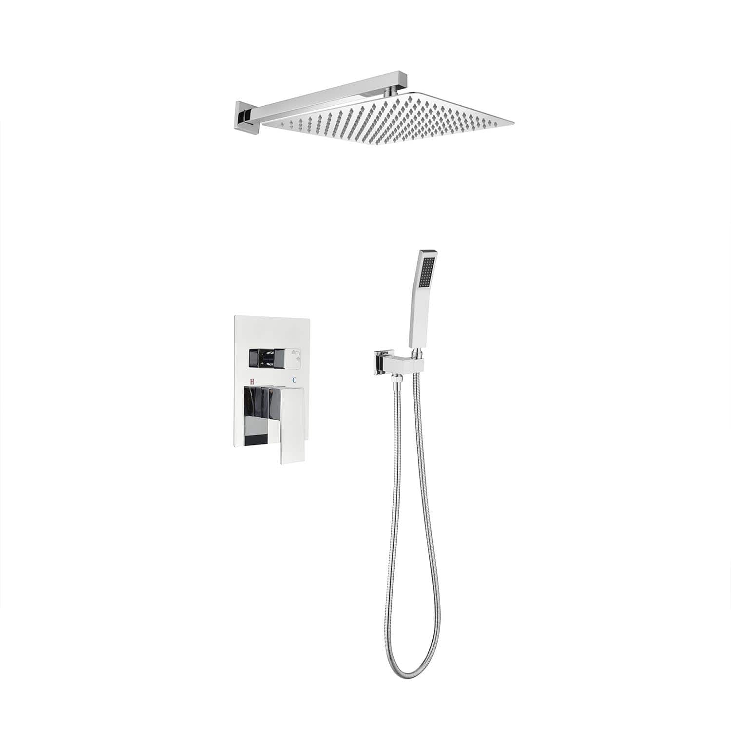 APRILSOUL - 12 inch Rain Shower Head Systems Wall Mounted Shower - Chrome