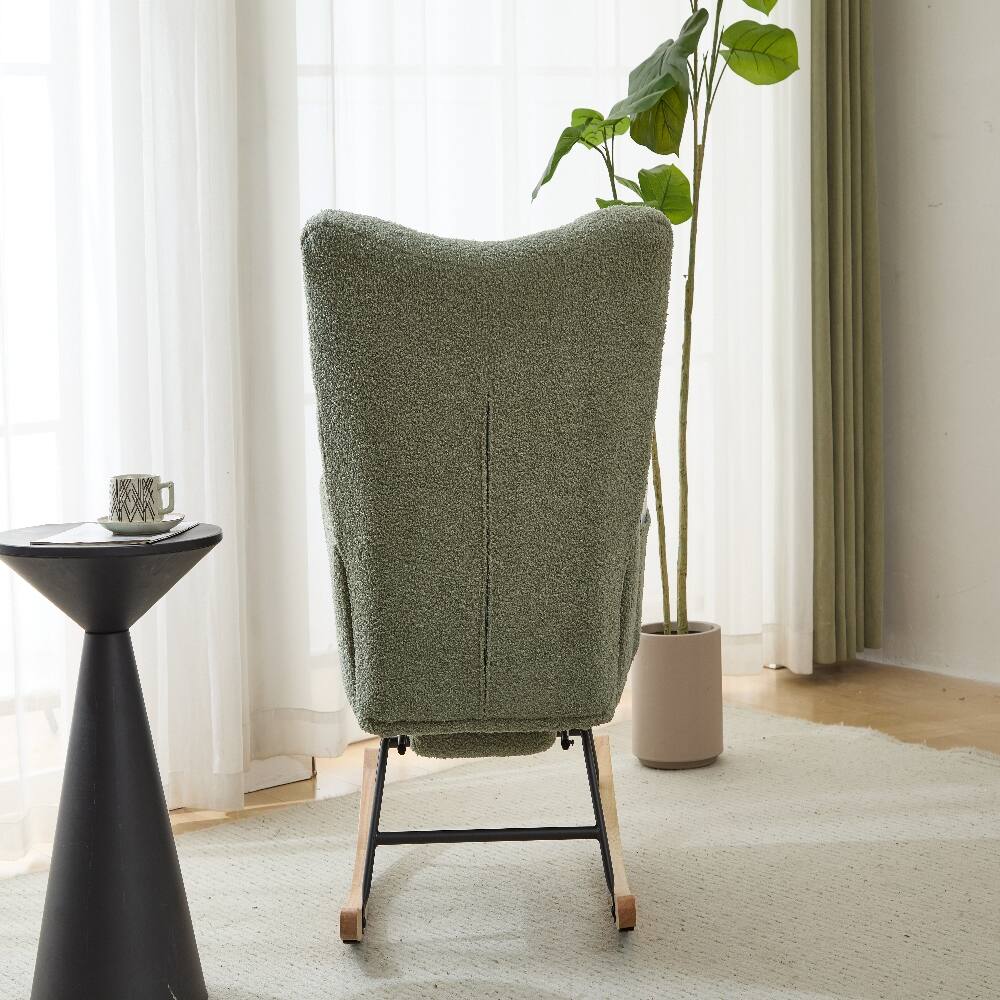 Alt View 8. Loheer - Loheer Green Teddy Fabric Wingback Glider Rocker with Ottoman, Nursery Nursing Rocking Chair - Green.