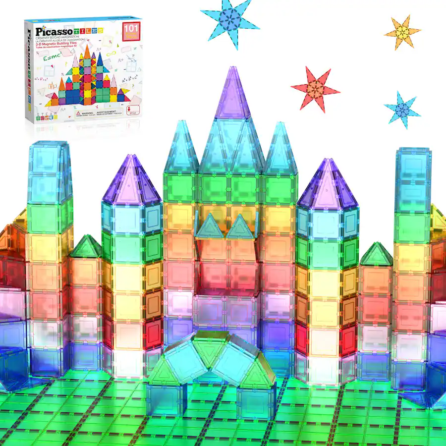 PicassoTiles PICASSO TILES Magnetic Tiles For Kids 101PCS Construction ...
