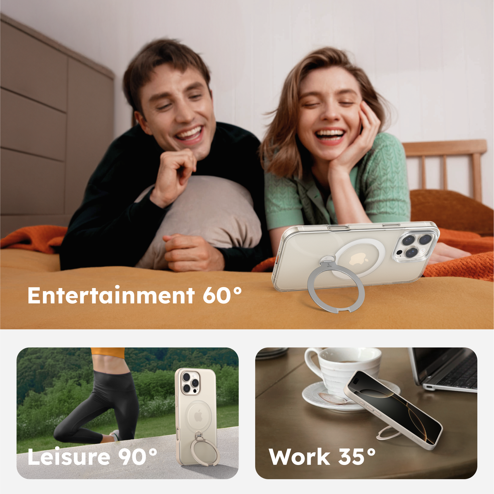Entertainment 60°  
Leisure 90°  
Work 35°