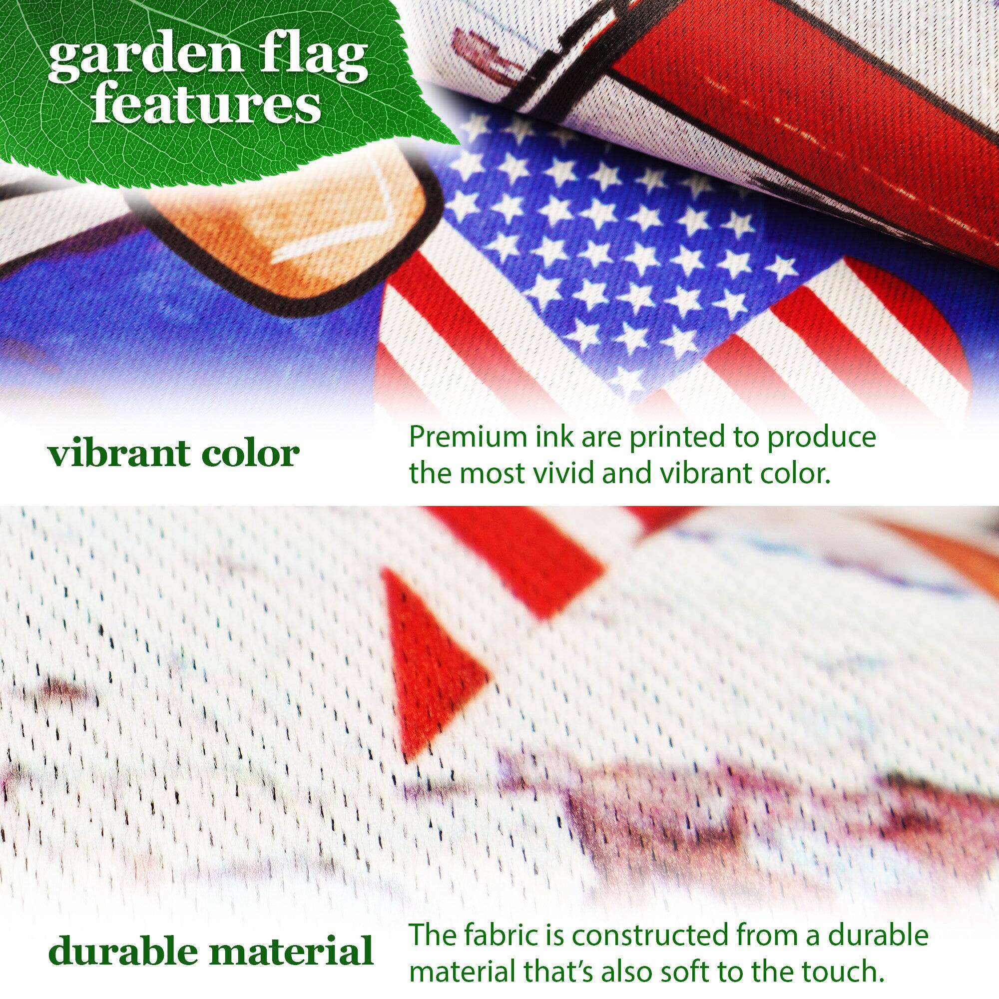 garden flag features vibrant color. Premium ink is printed to produce the most vivid and vibrant color. The fabric is constructed from a durable material that's also soft to the touch.