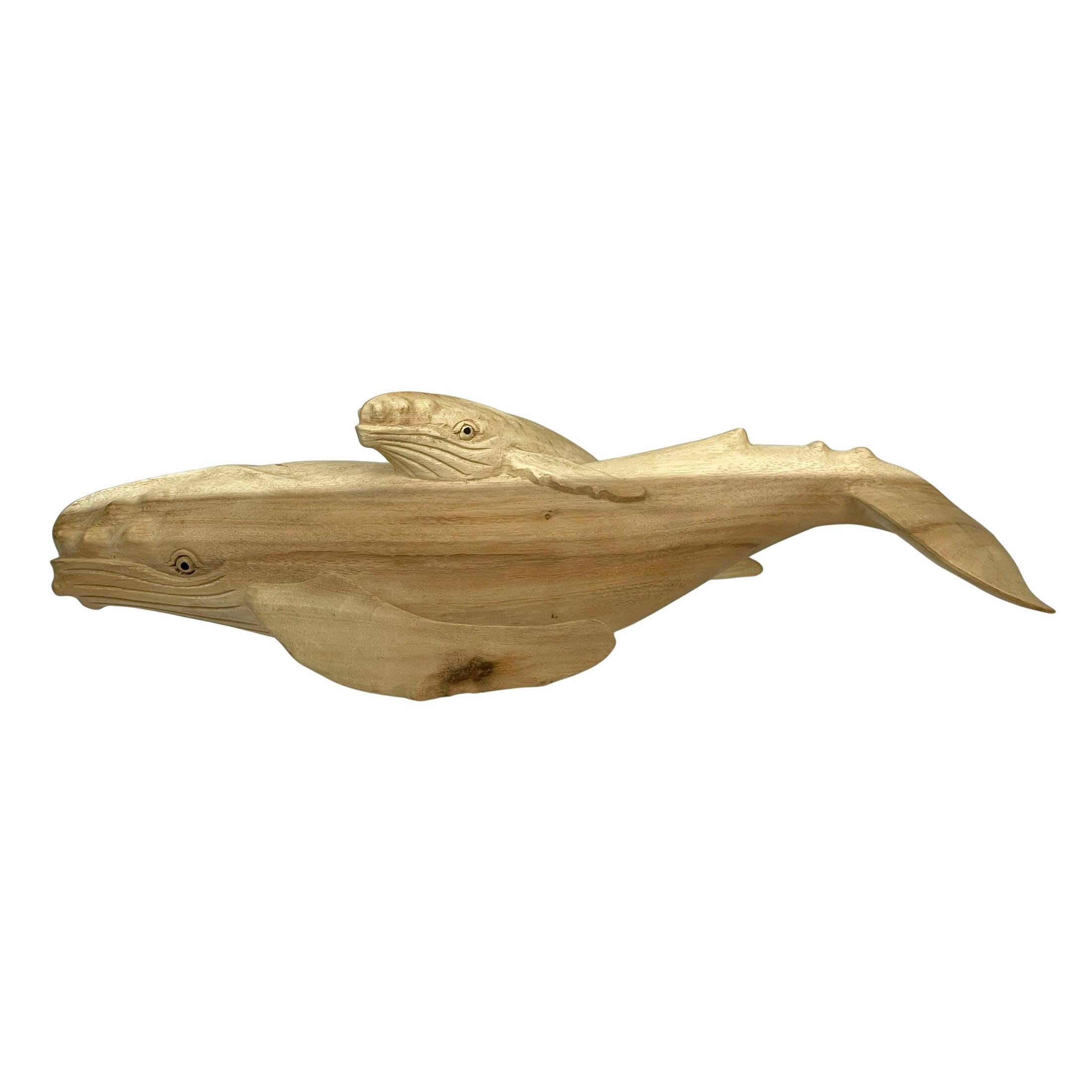 Alt View 5. Contrast Inc. - Beautiful Carved Teak Wood Humpback Whale and Baby Tabletop Statue 20 Inch - Natural.