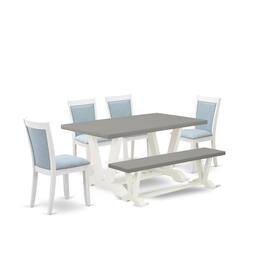 East West Furniture - 6-Piece Dinner Table Set Includes a Modern Table - 4 Baby Blue Linen Fabric Dining Chairs with - Multi-Color