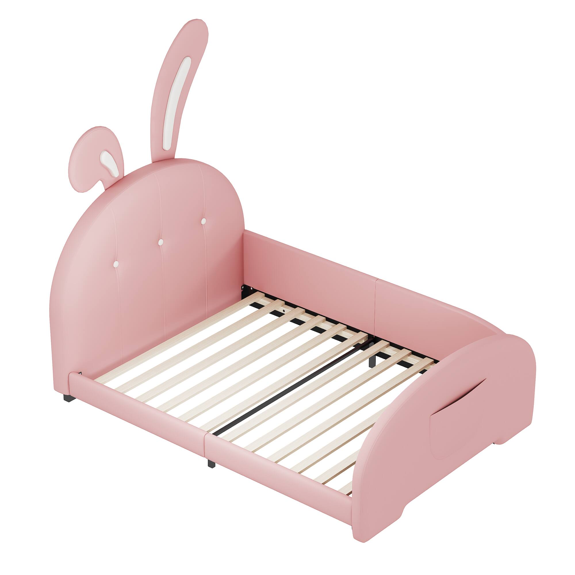Back. GOODSILO - Upholstered Twin Size Princess Bed with Unique Animal-Shaped Design and Platform Support - Pink.