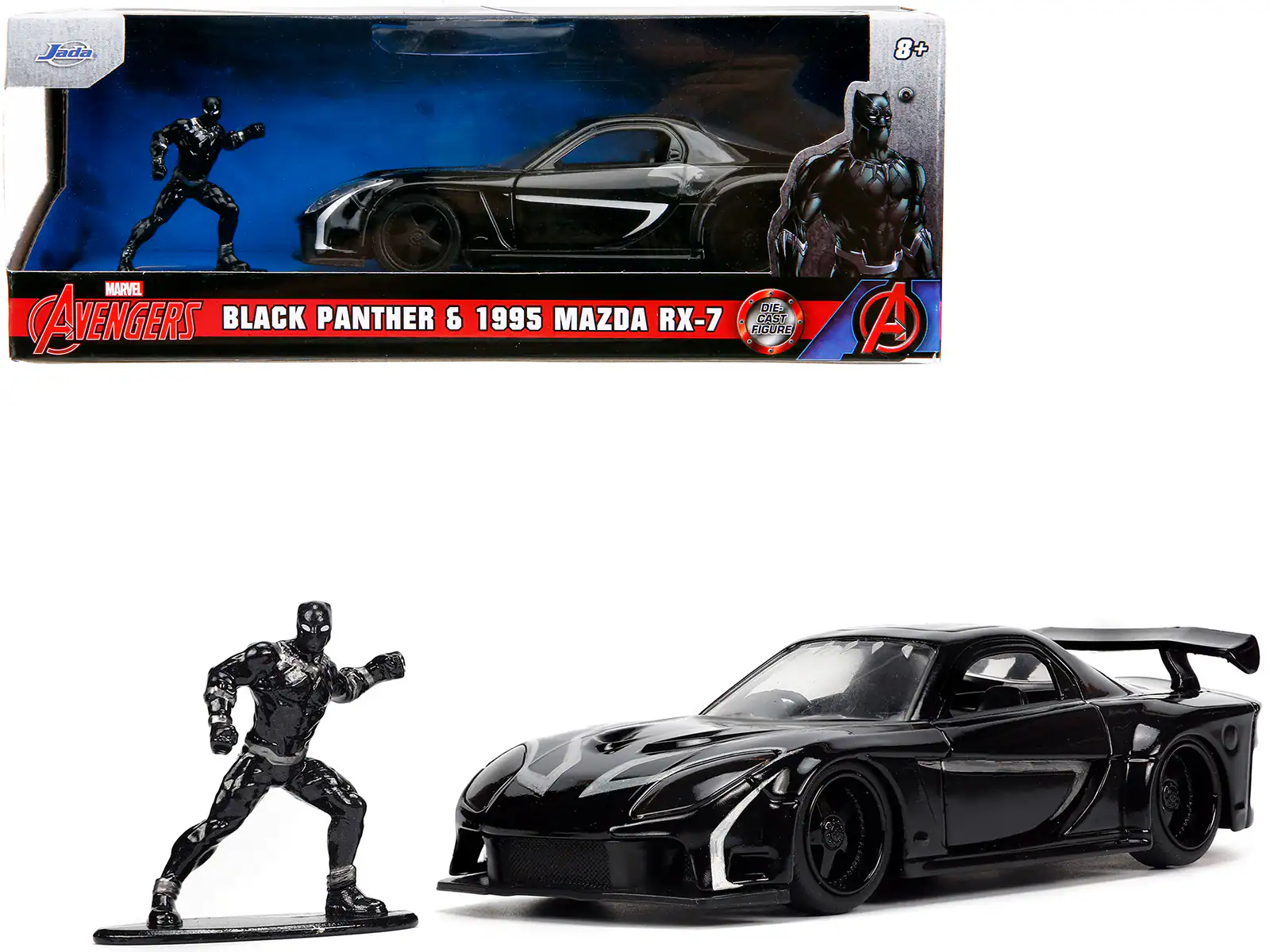 Jada - 1995 Mazda RX-7 RHD with Panther Diecast Figure "The Avengers" "Hollywood Rides" Series 1/32 - Black