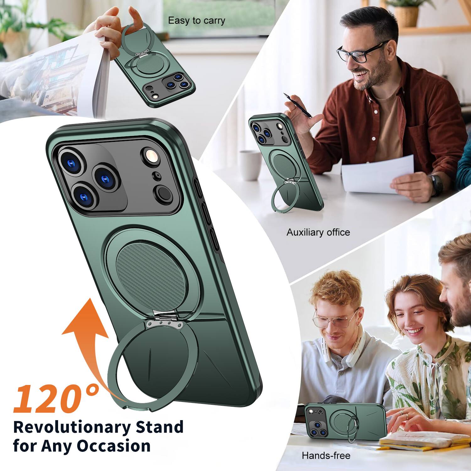Easy to carry  
Auxiliary office  
120° Revolutionary Stand for Any Occasion  
Hands-free