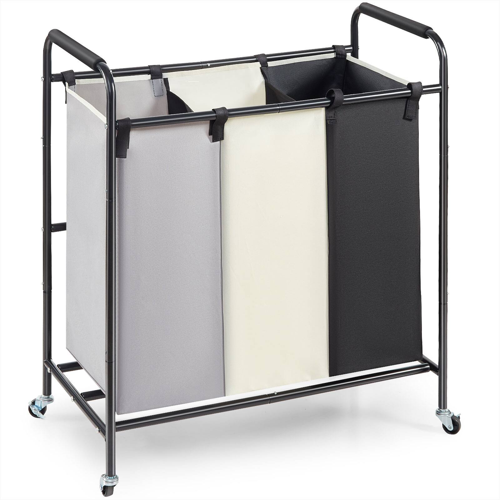 Front. VEVOR - 3-Section Laundry Basket, Heavy Duty Laundry Hamper Storage Organizer, Laundry Sorter Cart - Black,Grey,White.