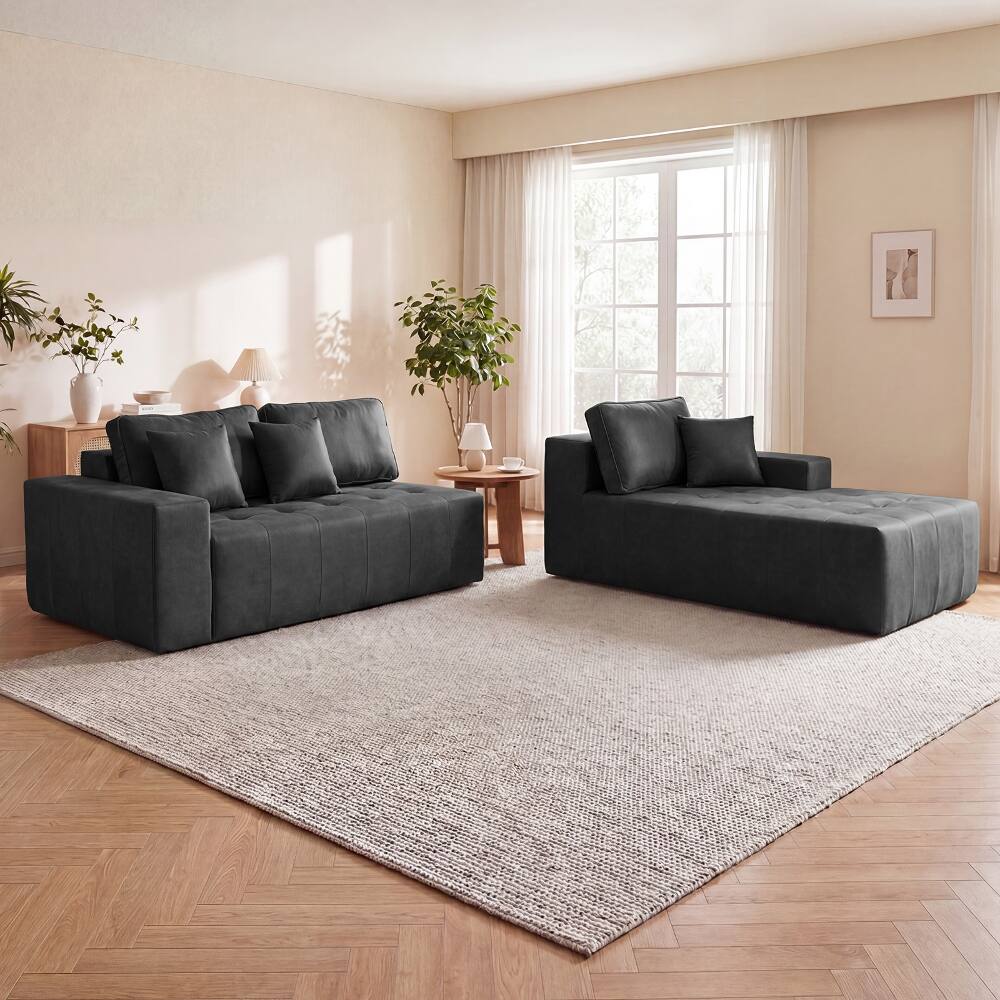 Left. Loheer - Loheer Faux Leather Sofa L-Shaped Sectional Corner Chaise Couch Black - Black.