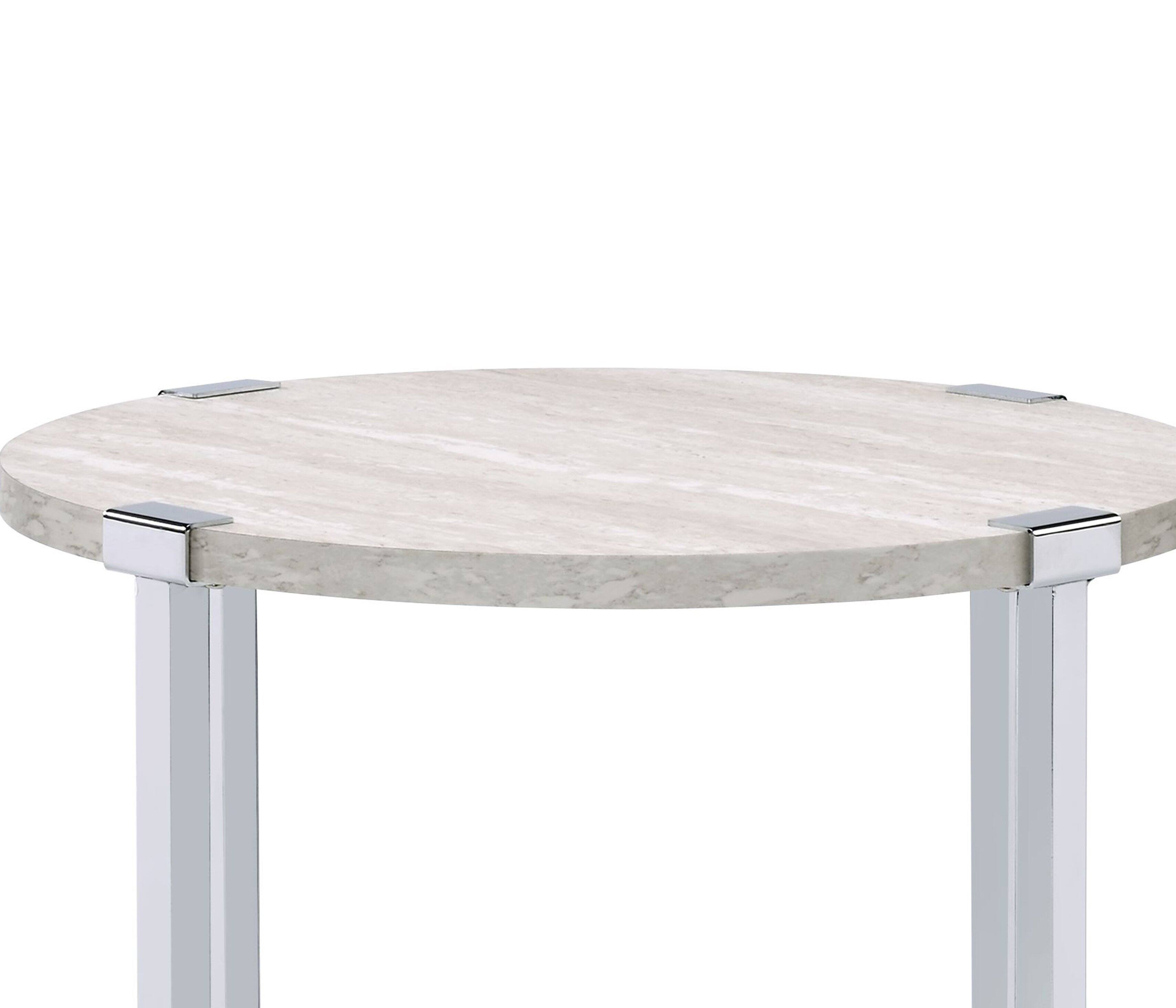 Alt View 2. Manhattan Lane - End Table with X Shaped Metal Base and Round Wooden Top - Silver and Beige.