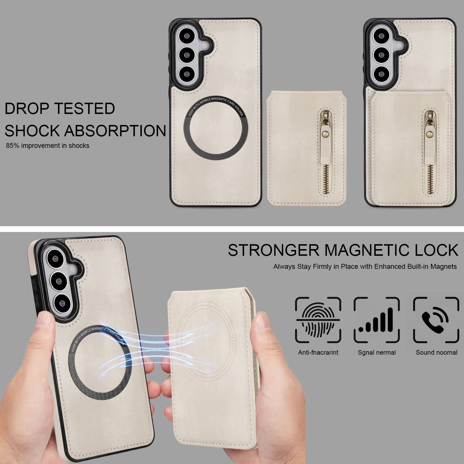 MAGNETIC WOTHMOBIE CARE DROP TESTED a wOLDeR SHOCK ABSORPTION 85% improvement in shocks | STRONGER MAGNETIC LOCK Always Stay Firmly in Place with Enhanced Built-in Magnets

MAUATICOES MAGNET

Anti-fnacrarint
Sgnal nermal
Sound noomal
