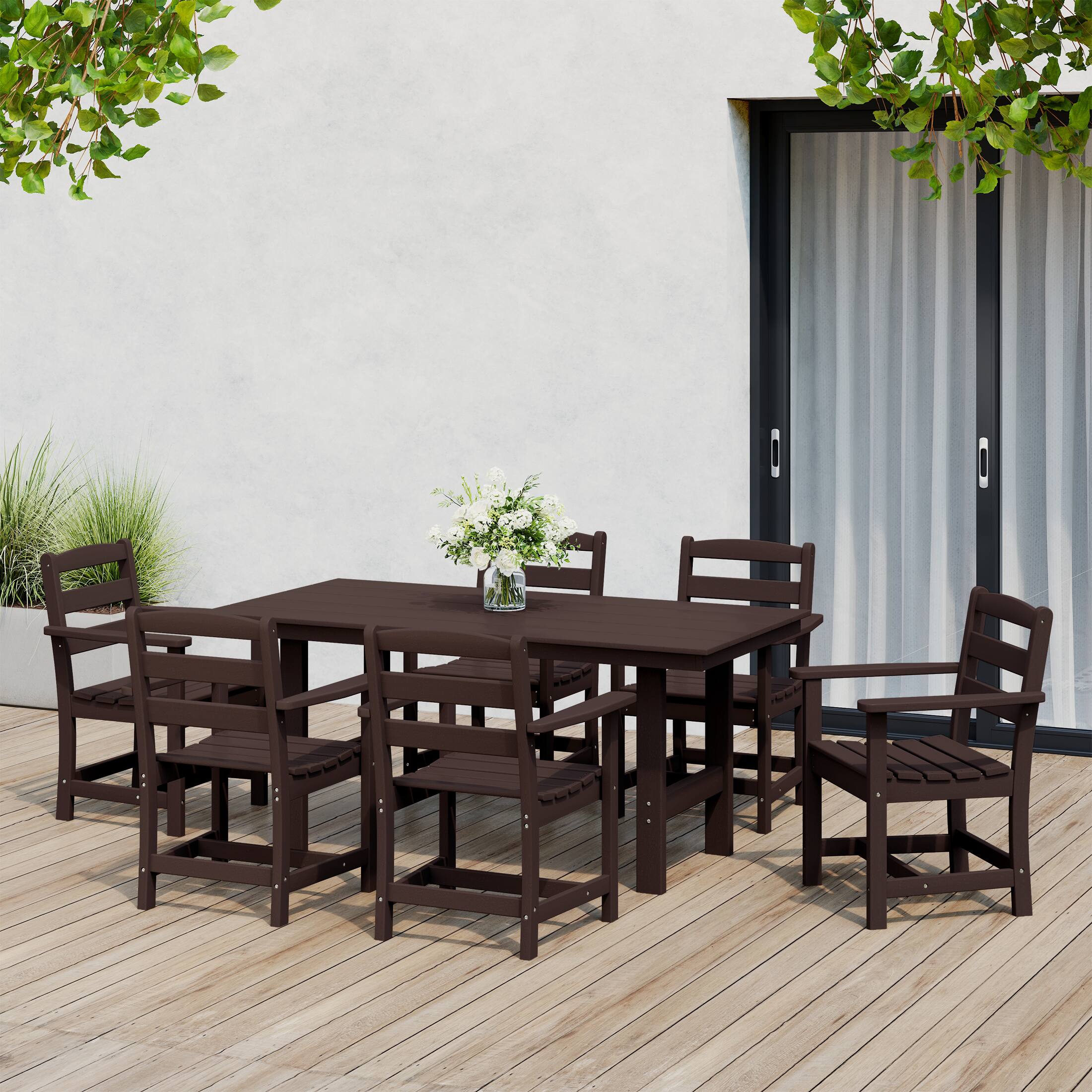 Angle. WestinTrends - WestinTrends Ashore 7-Piece HDPE Outdoor Rectangular Patio Dining Table Set - Dark Brown.