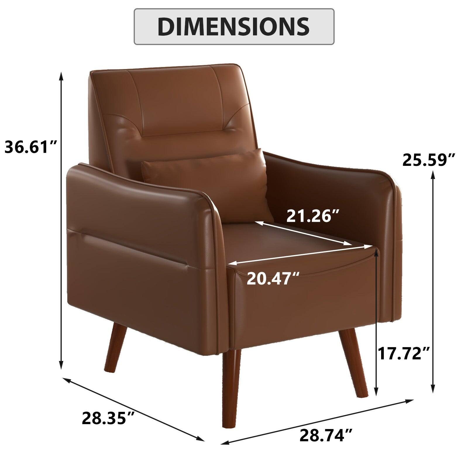 DIMENSIONS  
36.61" 25.59" 21.26" 20.47" 17.72" 28.35" 28.74"